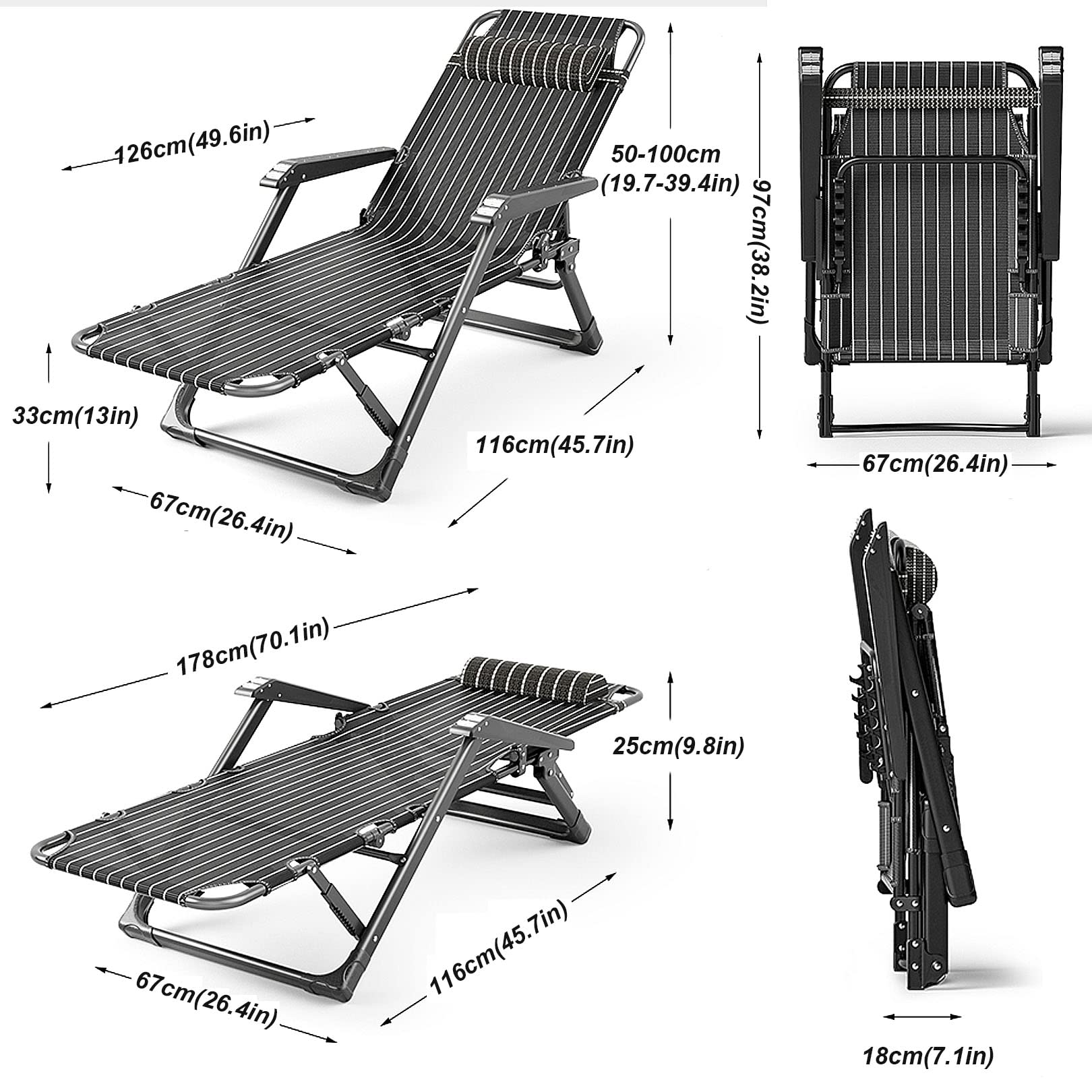 Sillón reclinable portátil Plegable para jardín, sillón de Gravedad Cero con Almohadilla de látex Desmontable, sillón reclinable para Patio