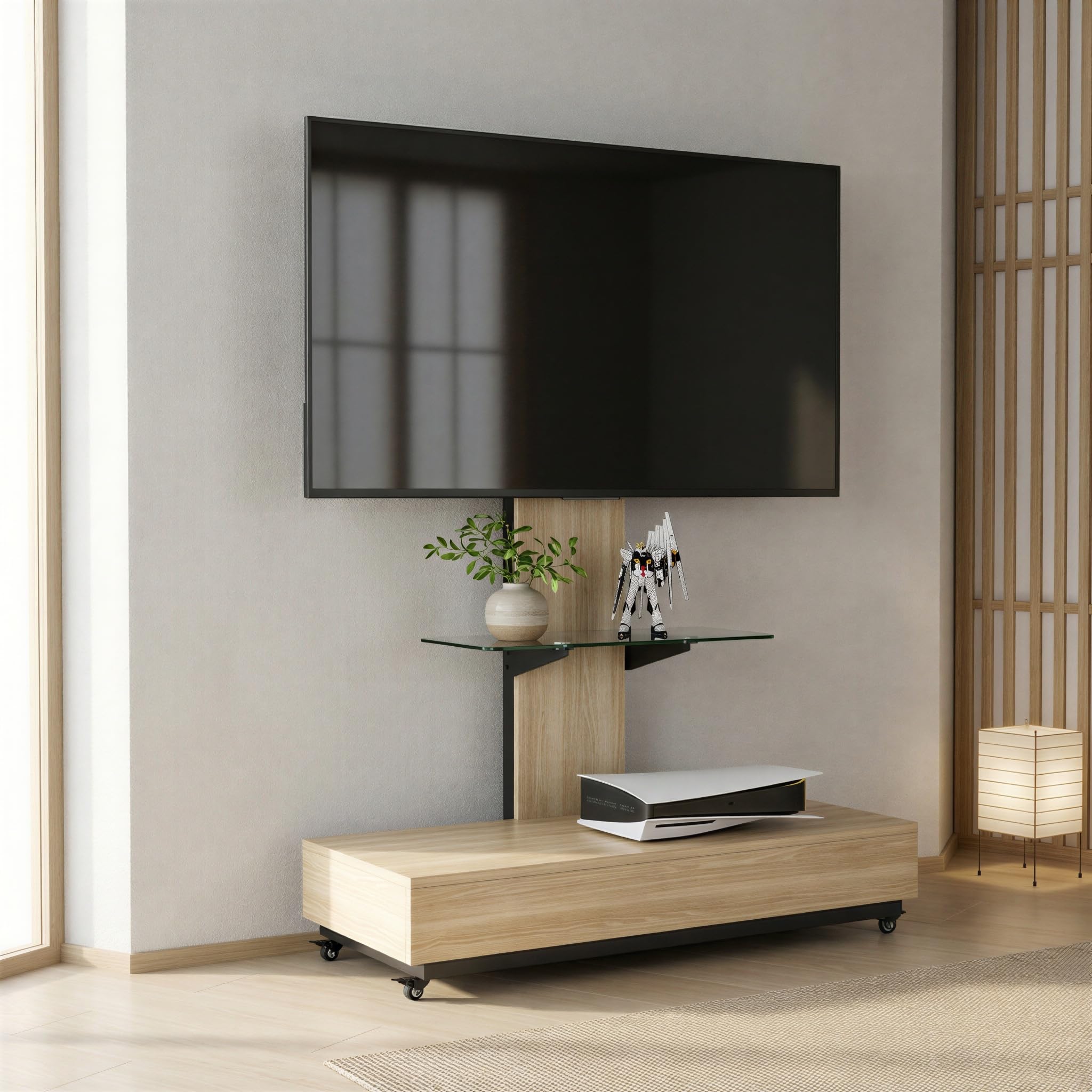 Amazon.co.jp: 森風ShinrinKaze テレビスタンド 壁寄せ 引き出し付