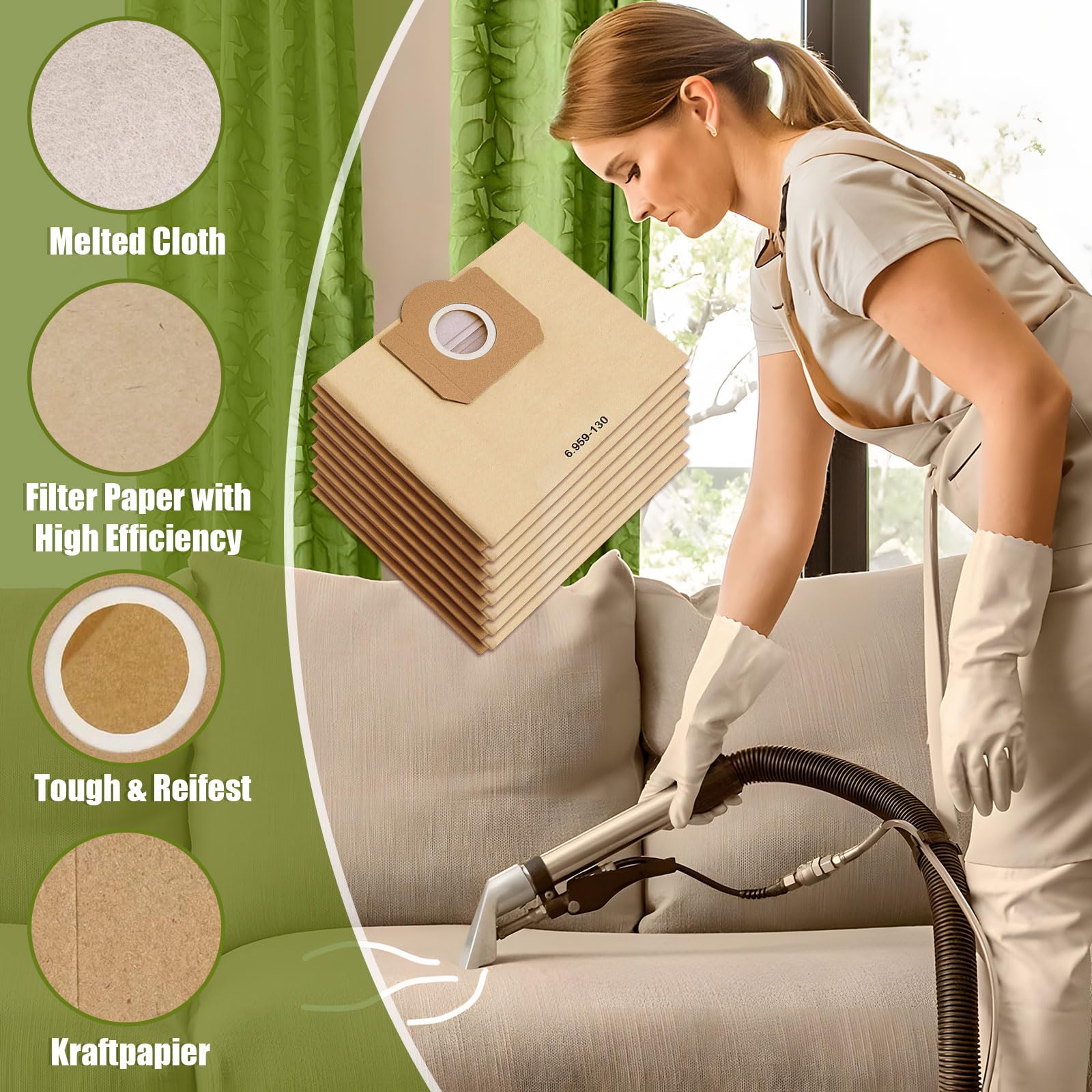 16 sztuk papierowych worków filtracyjnych do Kärcher 6.959-130.0,29 WD3 worki do odkurzacza WD3 1629 MV3 Premium A2201/2204/2504/2554/2251/2604 worki do odkurzacza papierowe worki filtracyjne
