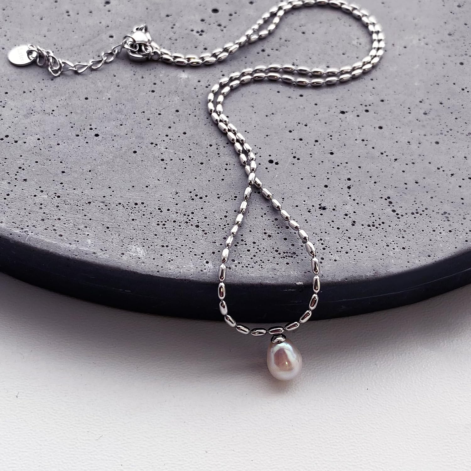 Freshwater Cultured Pearls Necklace - Platinum and Gold Plating Choker with Pendant Baroque/Moon/Single Pearl Drop - Handmade Beaded Necklaces with Natural Stones for Women