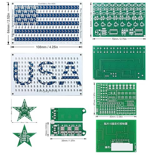Miniatura 5 de Kit de práctica de soldadura de bricolaje 5 en 1. Incluye pequeña bandera de Estados Unidos, LED estrella, luz nocturna USB, luces de flujo y goteo