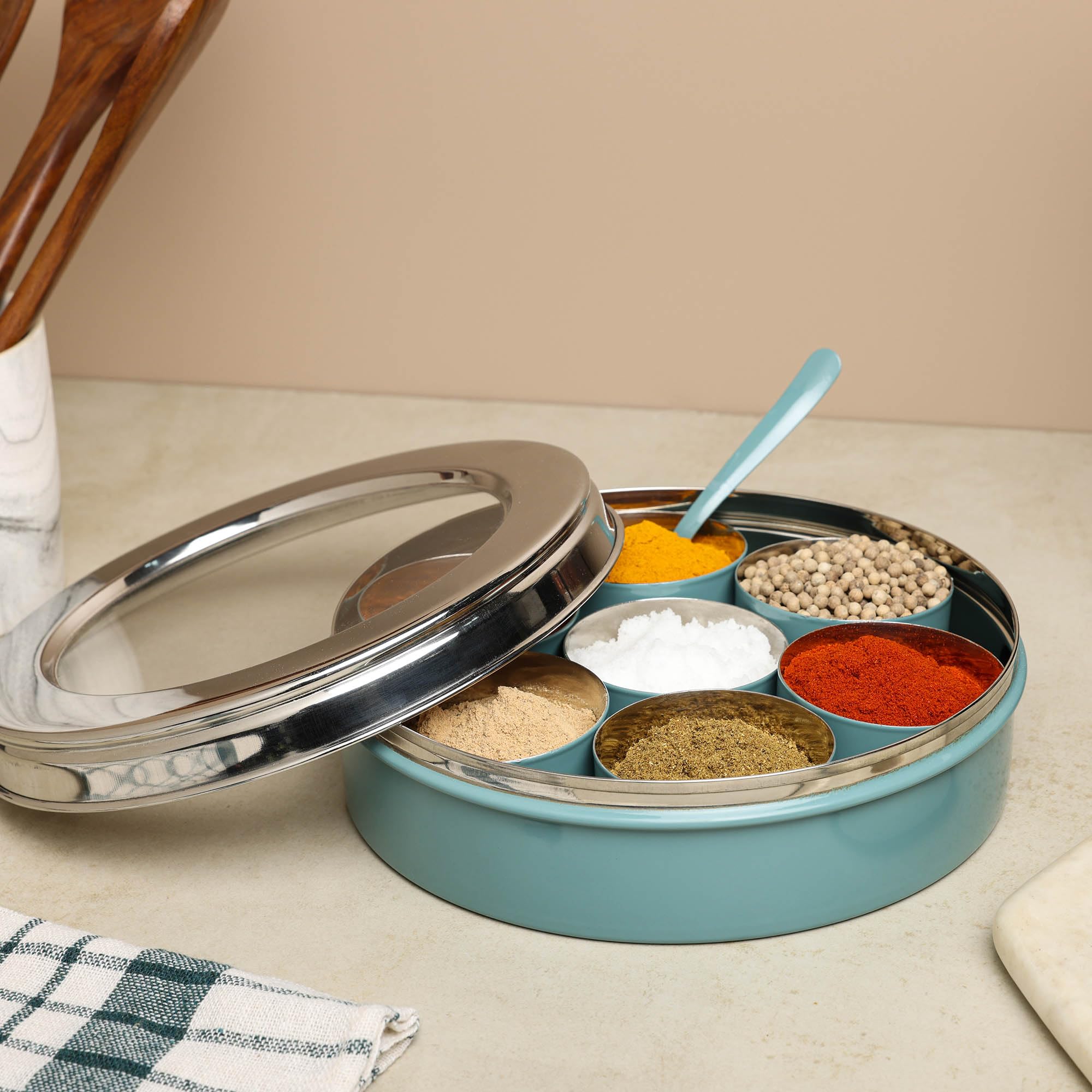 Stainless Steel Spice Box - Dudki Masala Dabba -3