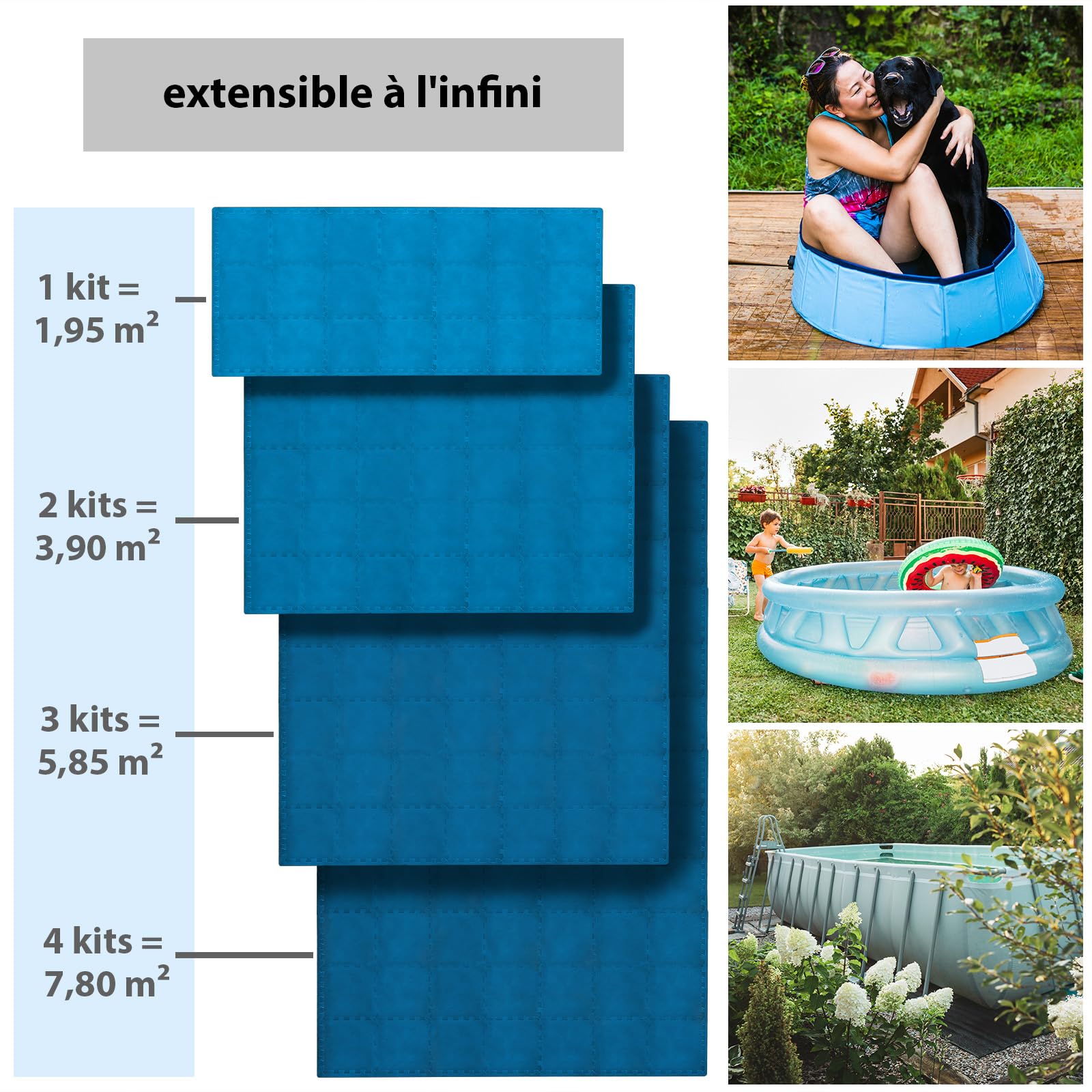 Montafox Tapis de Piscine Tapis de Base Set de 21 Bleu 30 x 30 x 1 cm Éléments de Sol Dalle Mouse Piscine Spa Exterieur
