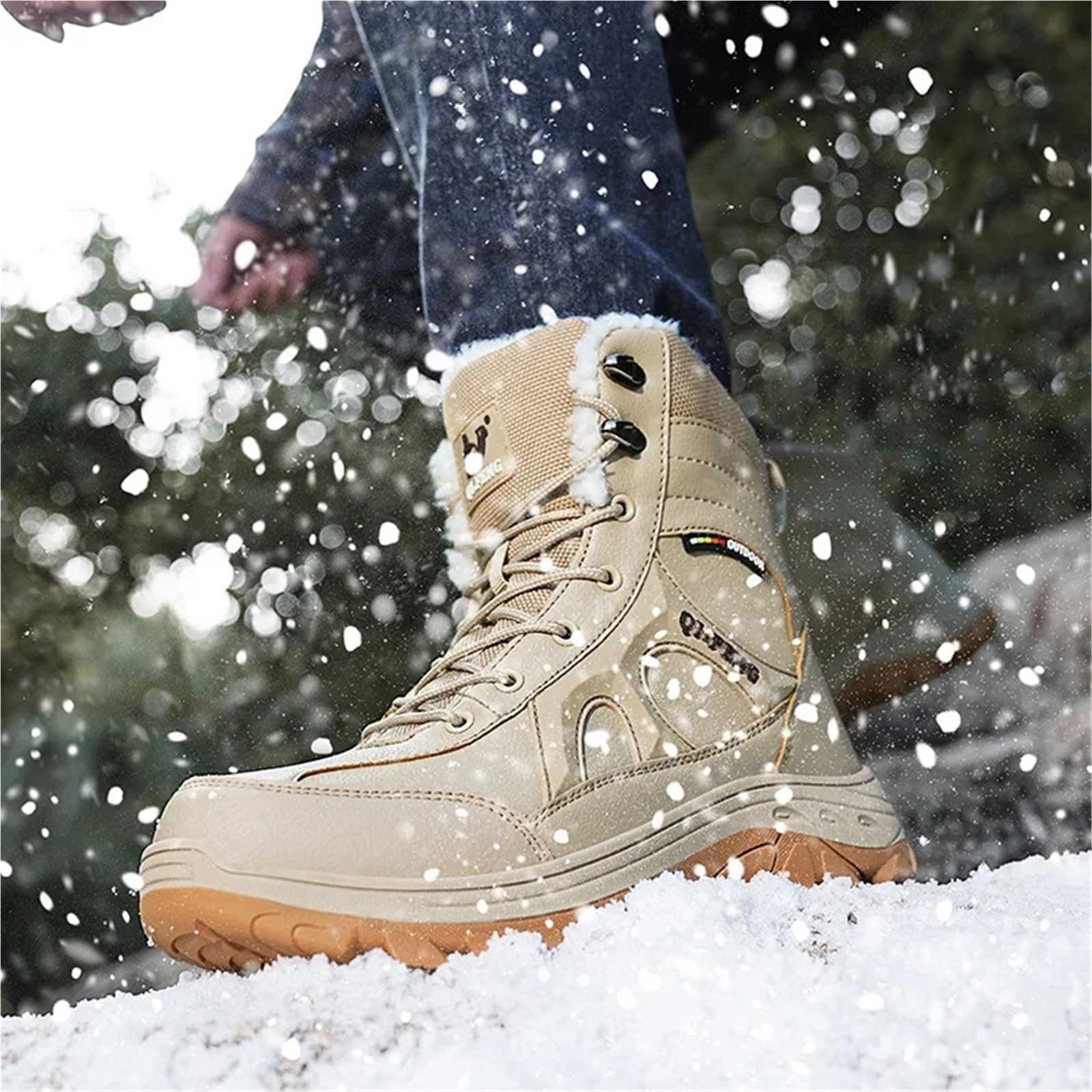 Bottes montantes chaudes et imperméables en peluche for hommes Pour le travail, le ski et l'extérieur