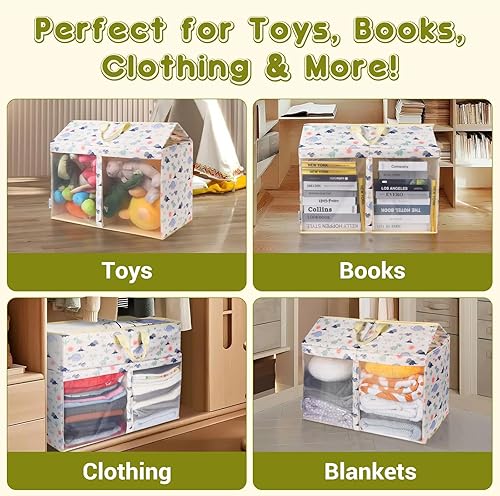 Miniatura 7 de Moteph Caja organizadora plegable de almacenamiento de juguetes con tapa con temática de dinosaurio, caja de juguetes de almacenamiento de animales