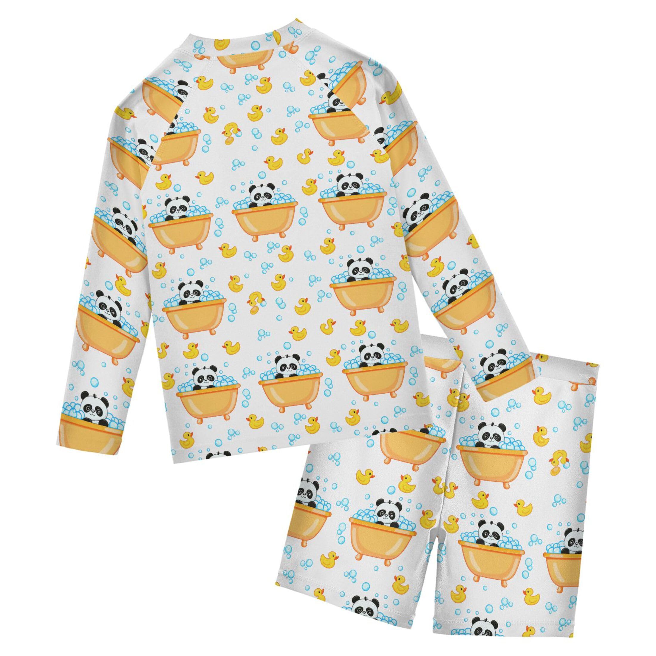 Cute Panda Yellow Duck Baby Boys' Toddler Long Sleeved Rashguard Swim Bathing Suit Set B0404215