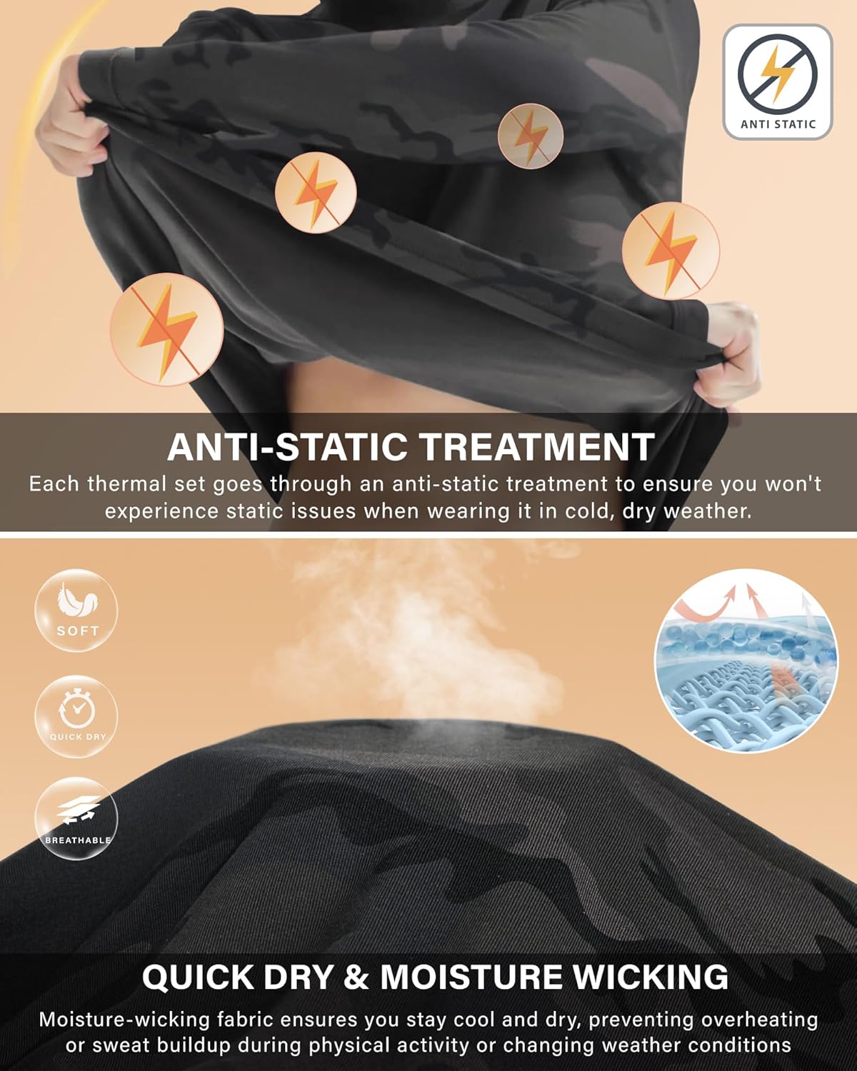 Muezna Men's Thermal Top and Bottom Set Underwear Long Johns Base Layer with Soft Fleece Lined - Image 4