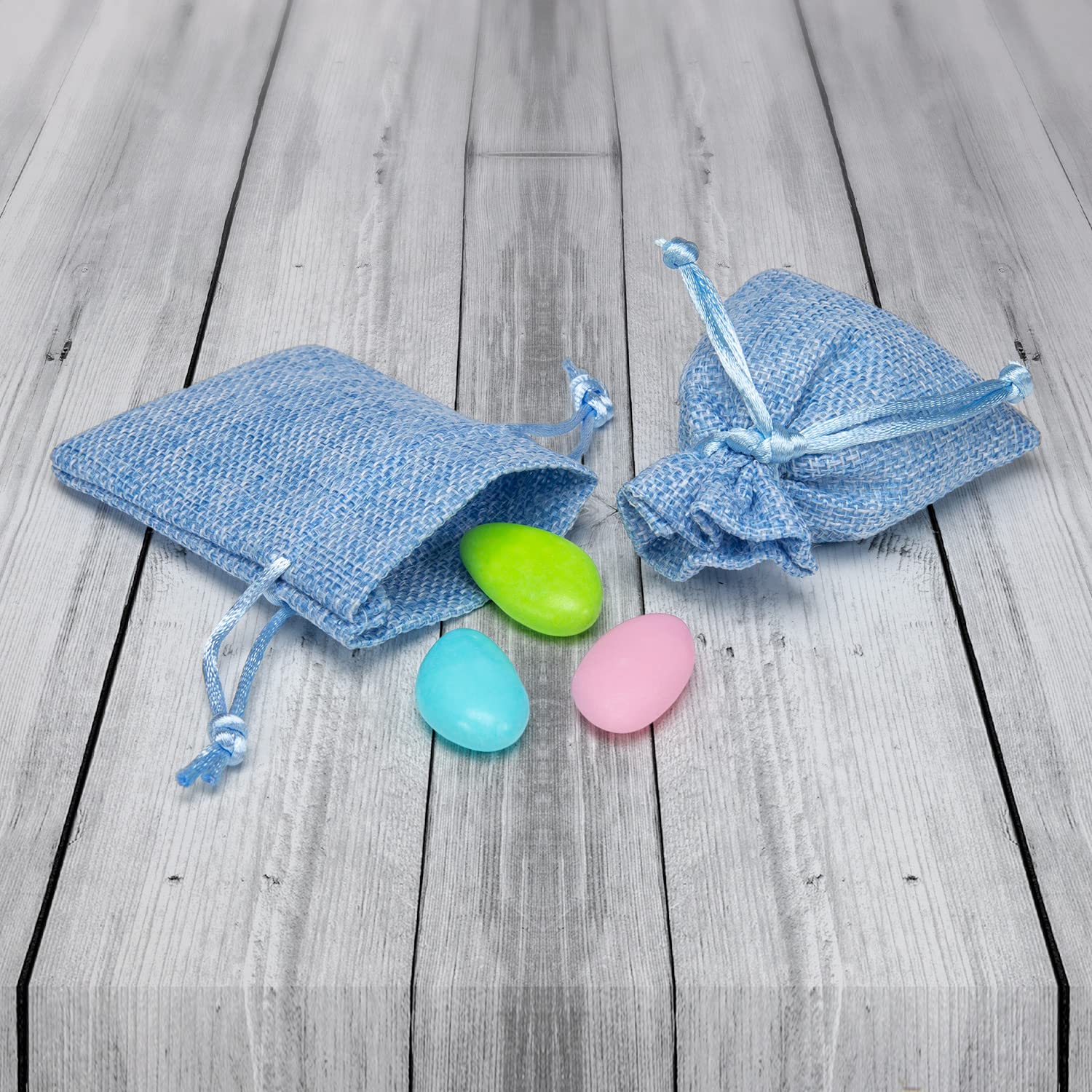 Set 30 Sacchetti In Iuta Per Bomboniere – 10x12 Cm Con Tirante – Blu – Portaconfetti E Segnaposto