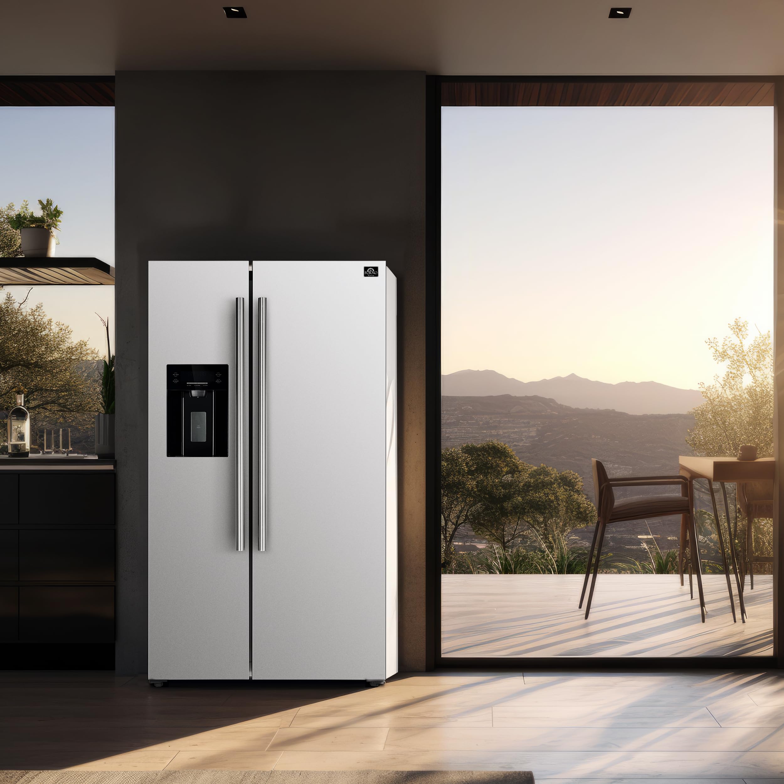 Forno Salerno 36" Side by Side 20 Cu.Ft Free Standing White Fridge - Stainless Steel Refrigerator with Ice Maker & Decorative Grill - Touch Control Kitchen Fridge with Child Lock and Vacation mode on Fridge.com