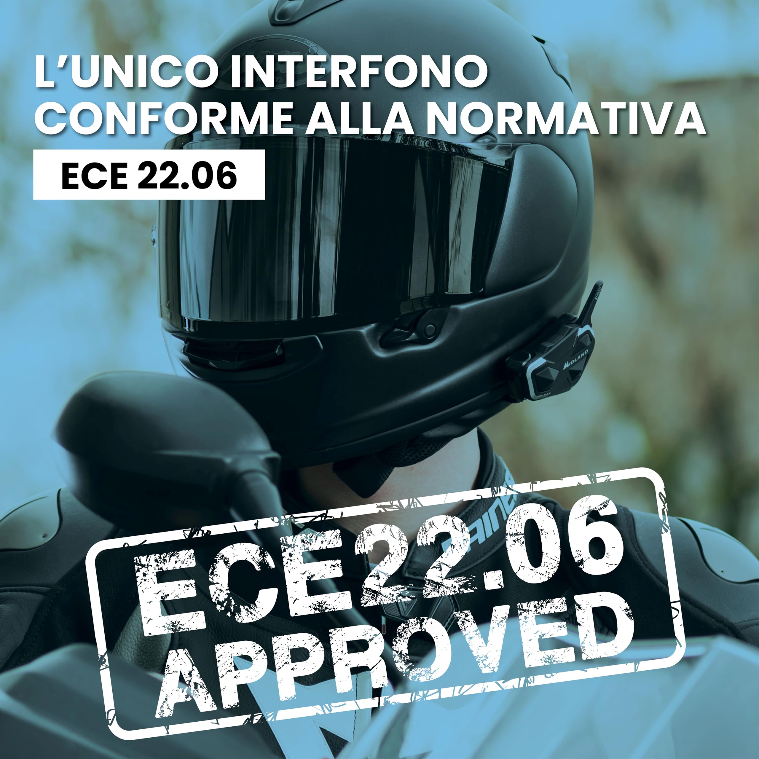 Midland - Interfono Moto Bluetooth + Mesh R1 Mesh Singolo, Auricolari Casco Moto Waterproof IPX6, Portata 500m, 23H, Audio RCF, Stereo Background, Compatibile TFT e Radio FM, 6 Persone Conference