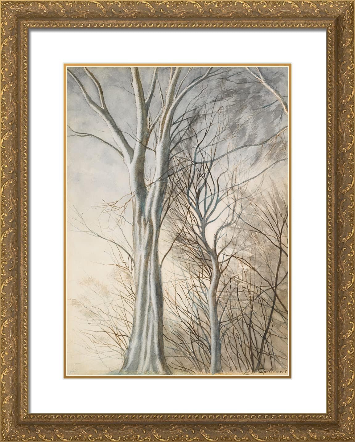 ArtDirect Spilliaert, Leon 20x24 Black Ornate Framed Art Print with Double Matting Titled: Trees IV