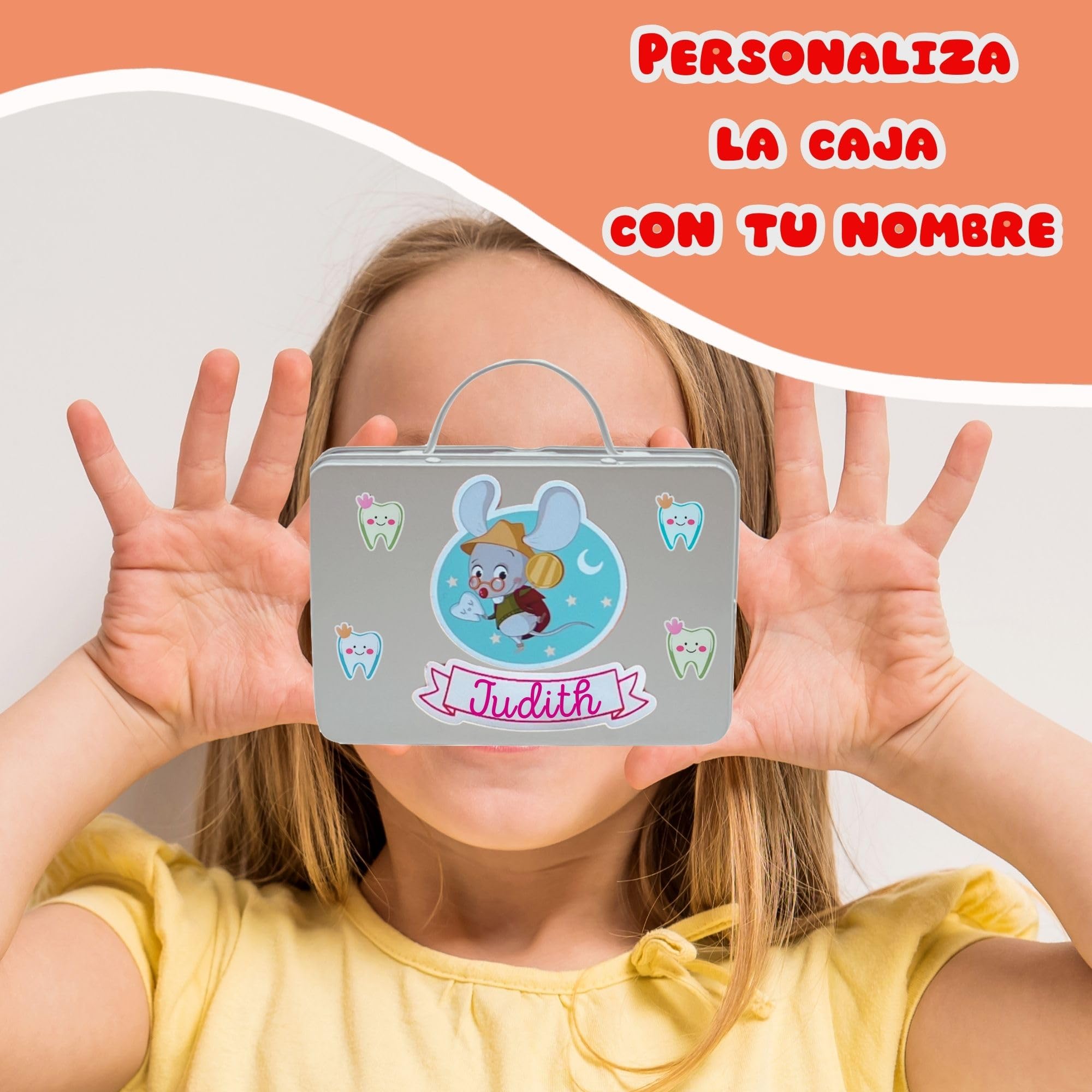 Caja dientes de leche niño - Regalo ratoncito Pérez niño y niña - Pegatinas ratón Pérez y hada de los dientes - Regalos ratón Pérez