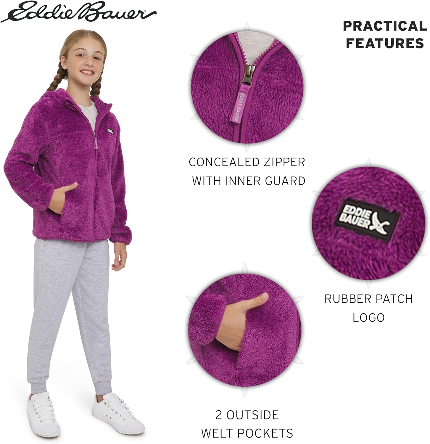 Eddie Bauer Girls' Quest Plush High Pile Faux Sherpa Hooded Jacket - Image 6
