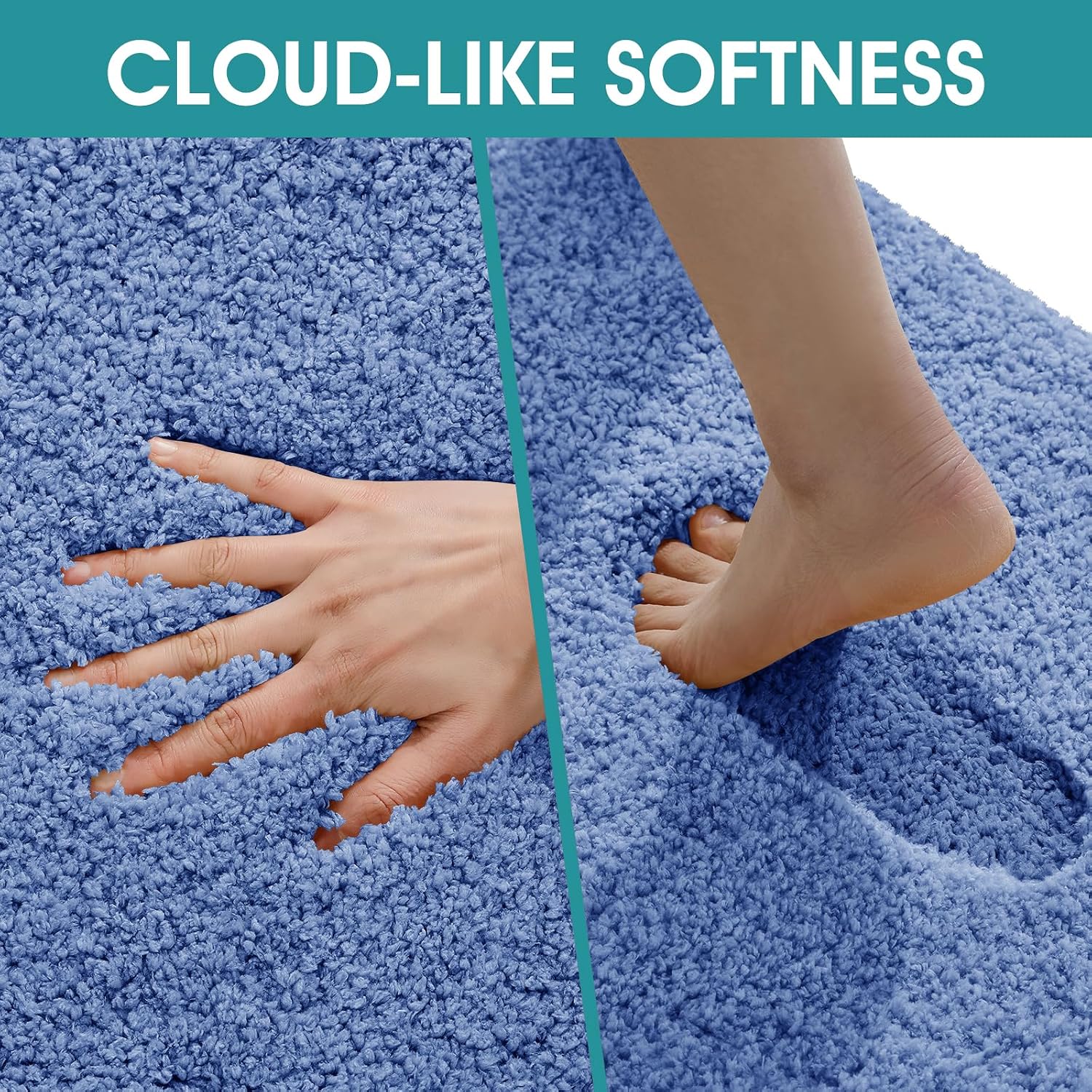 Microfiber Thick Bathroom Rugs Sets 3 Piece, Flurry Non Slip Bath Rug, Ultra Soft Plush Absorbent Bathroom Mat, Machine Washable Luxury Toilet Rug Set, Bath Mat for Tab, Shower and Bathroom, Blue image 3