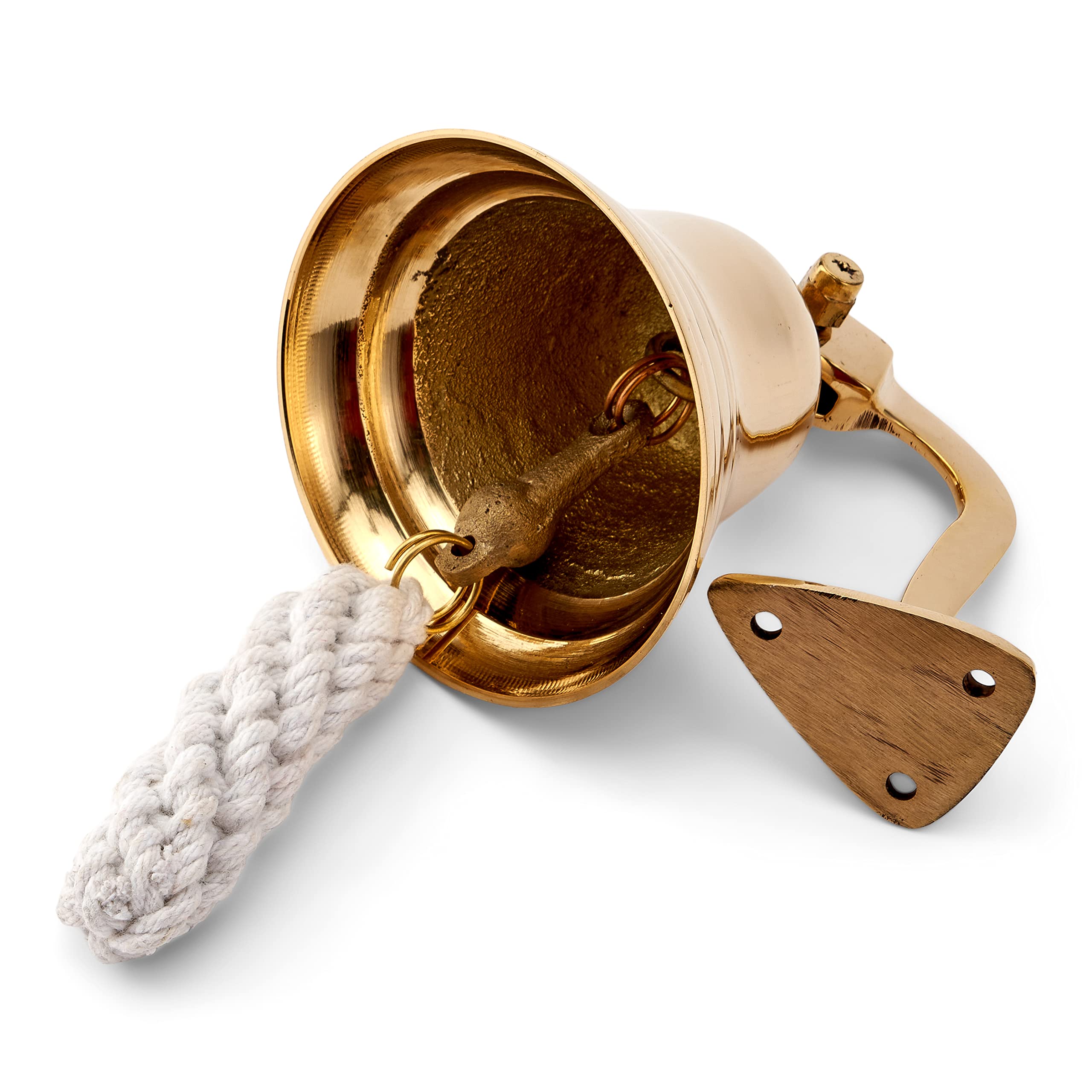 NKlaus Cloche de Bateau Laiton doré avec Support Mural & Lacet Ø : 7,5cm Version légère 11573