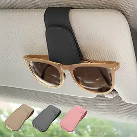 Ompellus Suporte magnético de couro para óculos de sol, clipe de gancho de óculos para viseira de sol de carro, adequado para óculos de diferentes tamanhos (preto, 1 pacote)