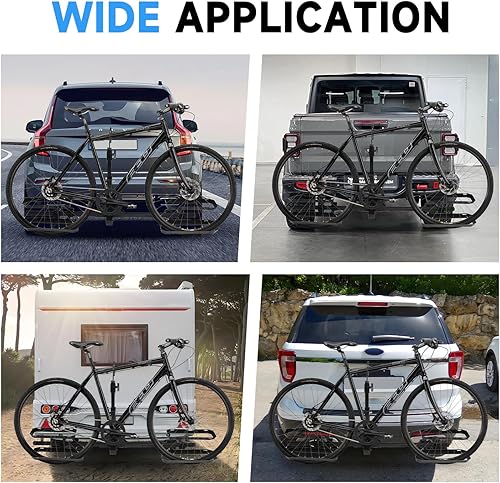 Miniatura 7 de Soporte de enganche para 2 bicicletas, plataforma de 140 libras de capacidad con correa, inclinación inteligente y diseño plegable, se adapta a