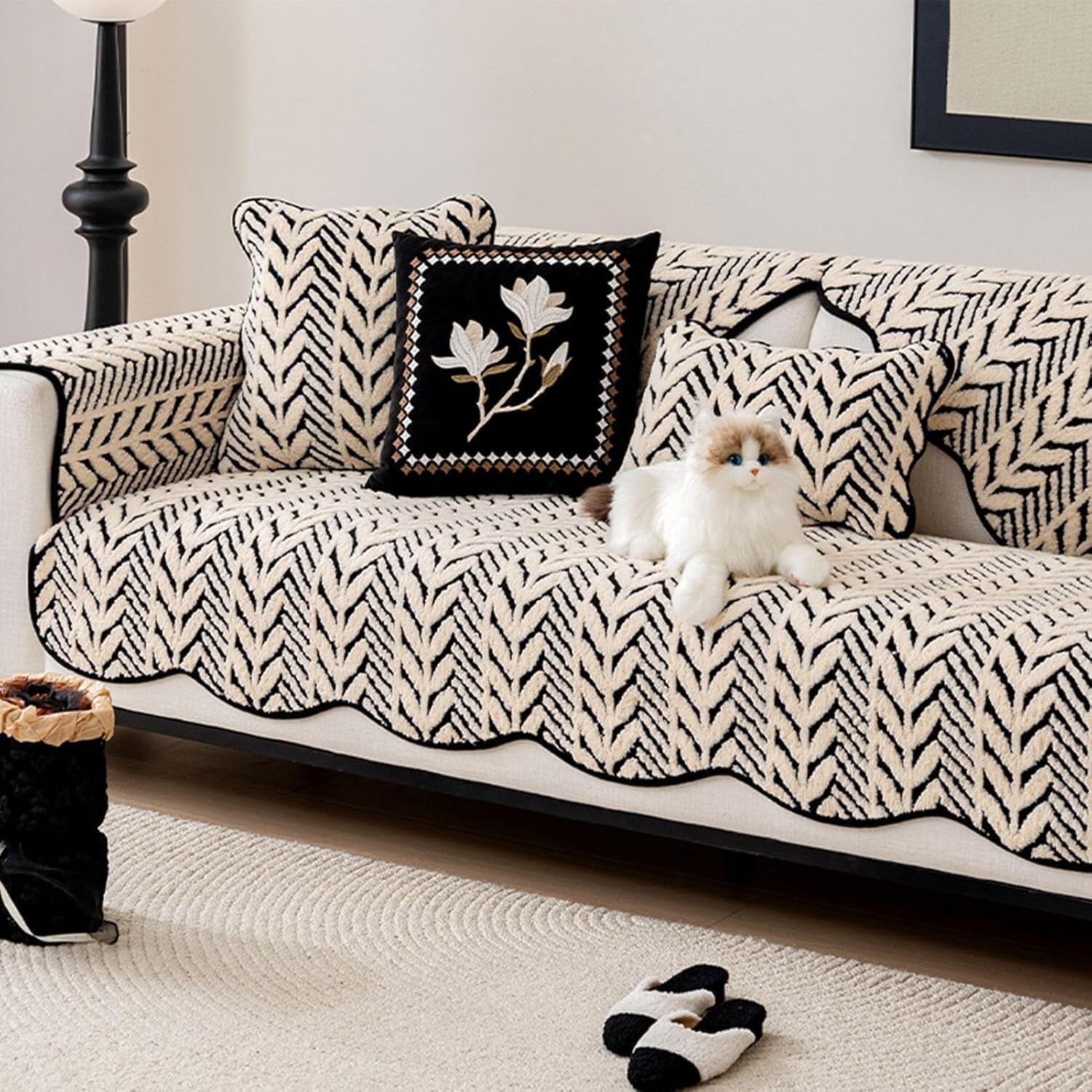 Jvfbjlf One Color Ultra-Soft Sofa Cover, Machine Washable Neutral Rustic Style Home Décor