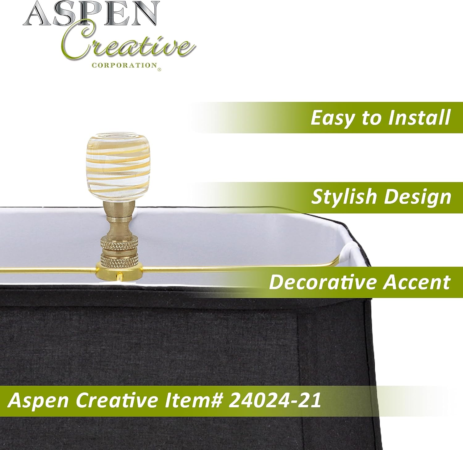 Aspen Creative 24024-21, Clear with Yellow Line Glass Lamp Copper, 2" Tall Finial, Clear & Yellow