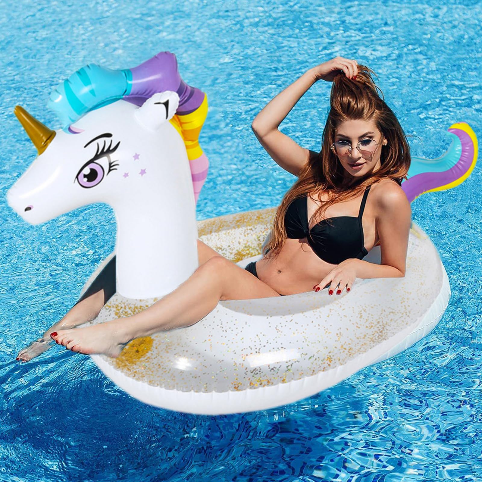 CIYIN Flotador de Unicornio, Unicornio Hinchable Grande, Anillo de Natación Unicornio, Piscina de Unicornio, Hinchable para Piscina Unicornio para Adultos y Niños, para Piscina Playa Verano Party