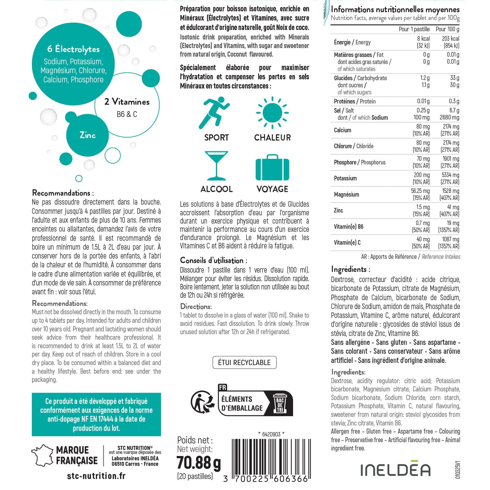 STC NUTRITION - Hydra+ - Préparation pour boisson isotonique à base d'Électrolytes, Vitamines, sucre et édulcorant naturels - Optimise l'hydratation - Coco - Lot de 2