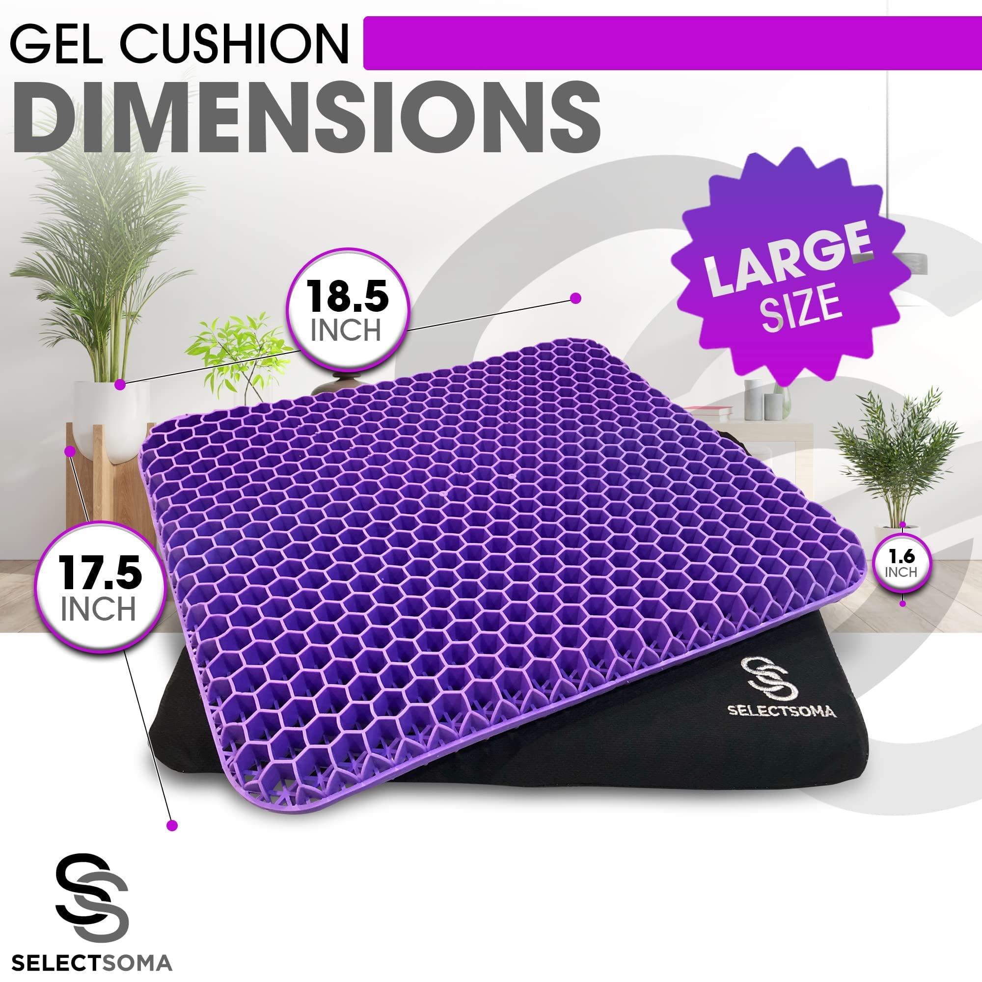 Purple Gel Seat Cushion for Long Sitting Back, Sciatica, Hip