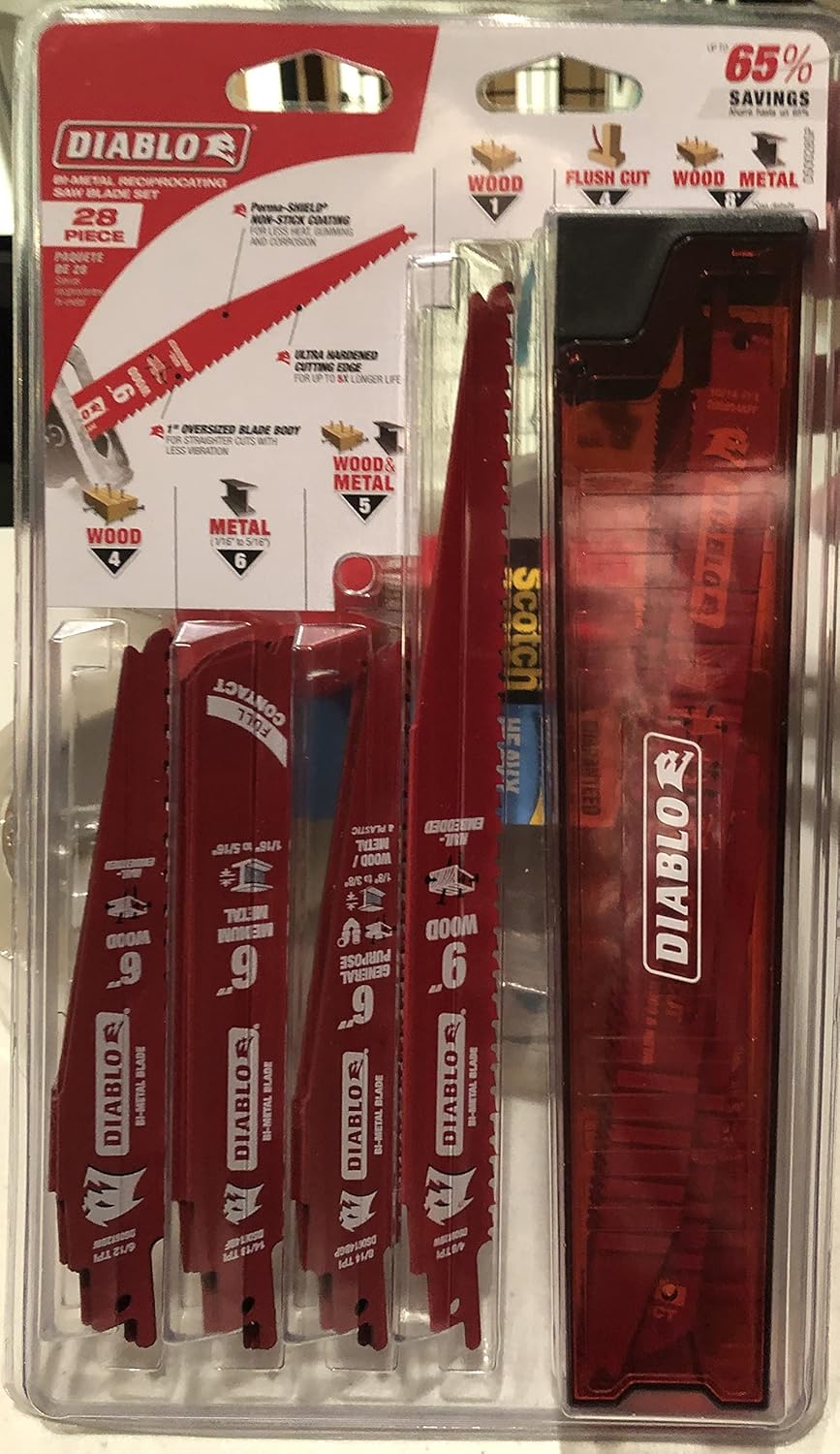 Diablo Bi-Metal Reciprocating Saw Blade Set - Includes Wood & Metal Cutting Blades with Perma-Shield Coating, Demo Demon & Steel Demon Series, 28-Piece - DS0028SP