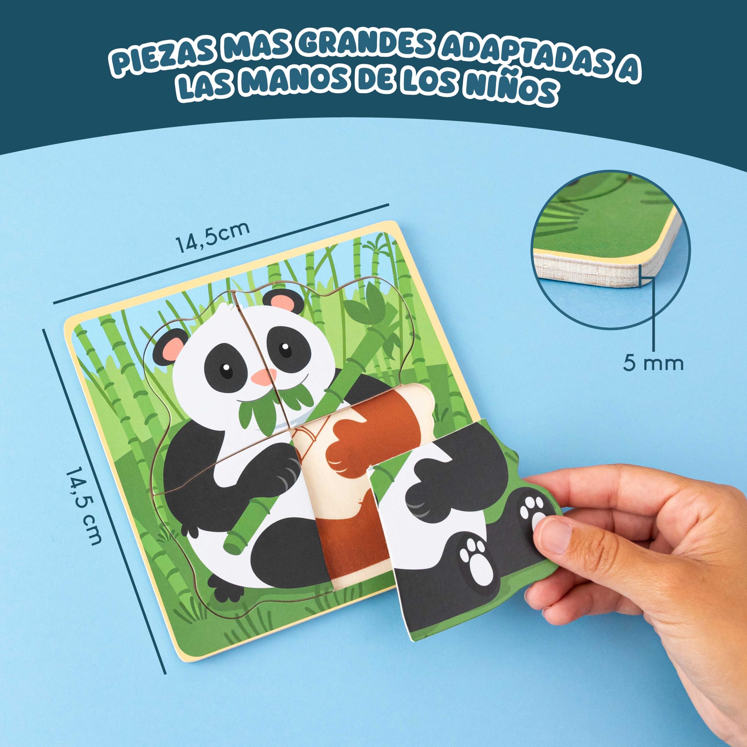 BONNYCO Pack 16 Puzzle Madera de 4 Piezas para Regalos Cumpleaños Niños Colegio 1 a 5 Años. Ideas Detalles Invitados, Juguetes Infantiles y Juegos Rompecabezas para Bebés Guardería