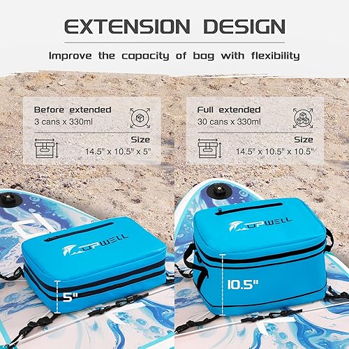 Miniatura 3 de UPWELL Accesorios para paddleboard SUP Cooler Deck Bag, PVC Paddle Board Dry Bag, 30 latas Surf Kayak Cooler Bag para tabla de remo, kayak