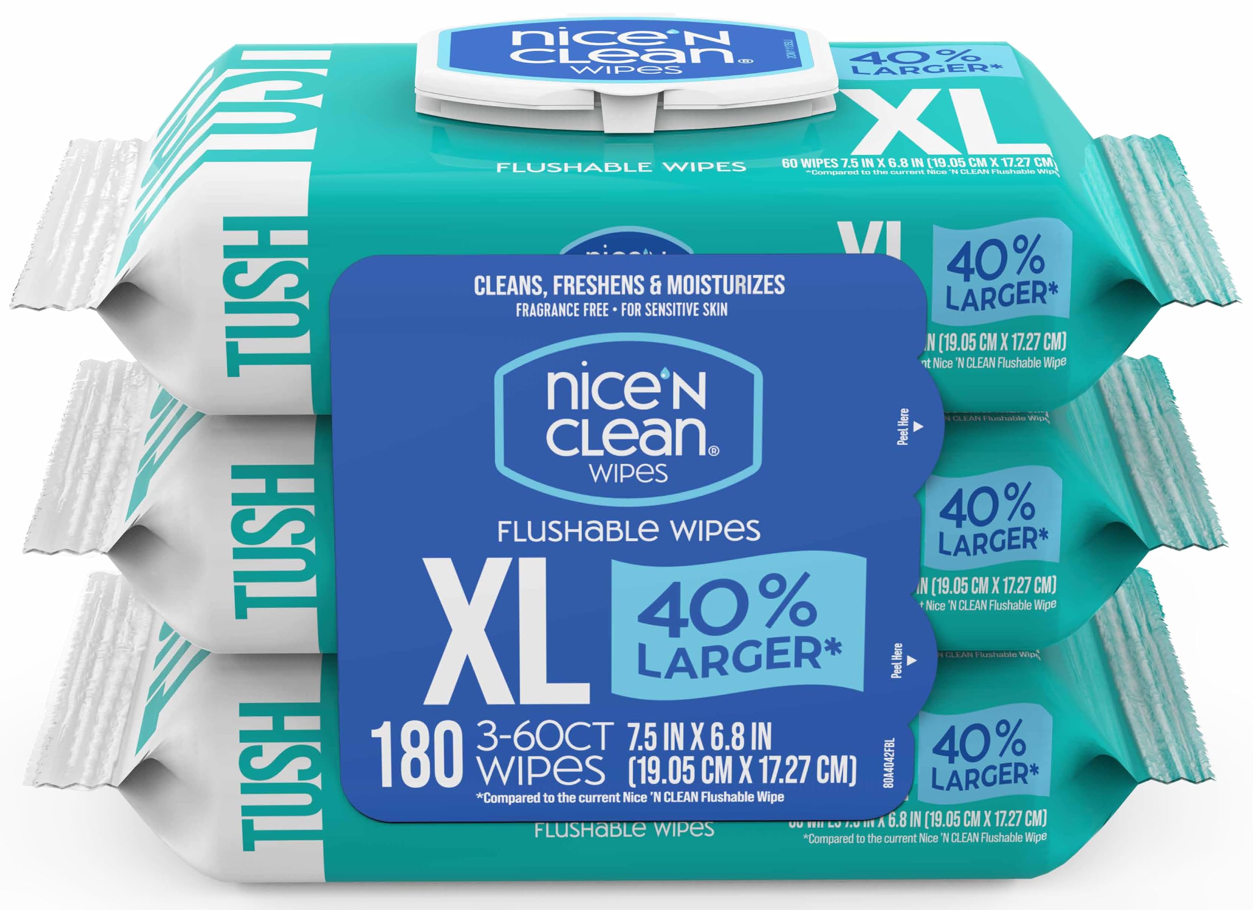 Nice N CLEAN Extra Large Flushable Wipes 40 Larger Wipes 6 8 x 7 5 Unscented XL Adult