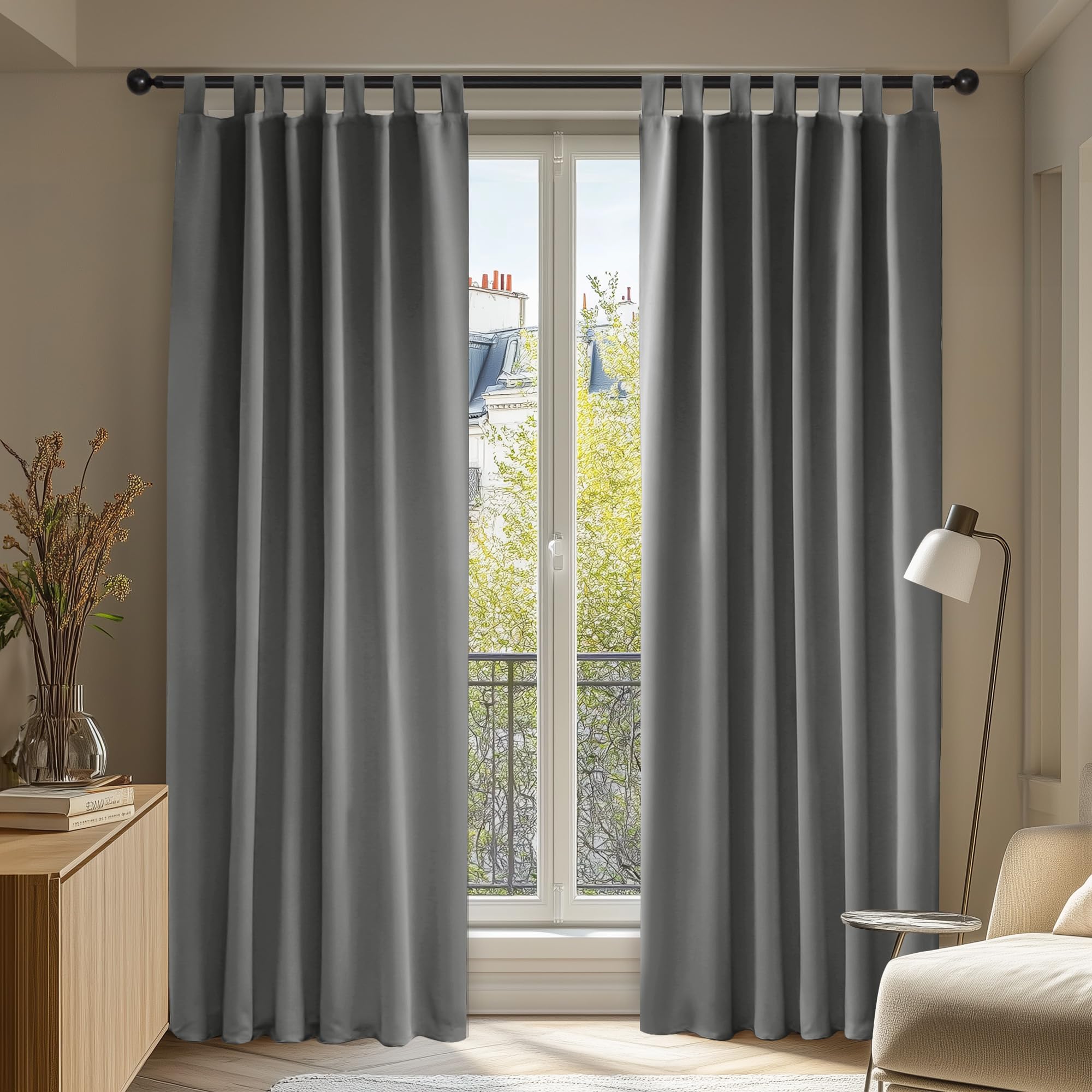 Deconovo Vorhänge Blickdicht mit Schlaufen Dicke Vorhang Verdunkelungsgardinen Gardinen Schlafzimmer Winter, 175x140 cm(HöhexBreite), Hellgrau, 2er Set