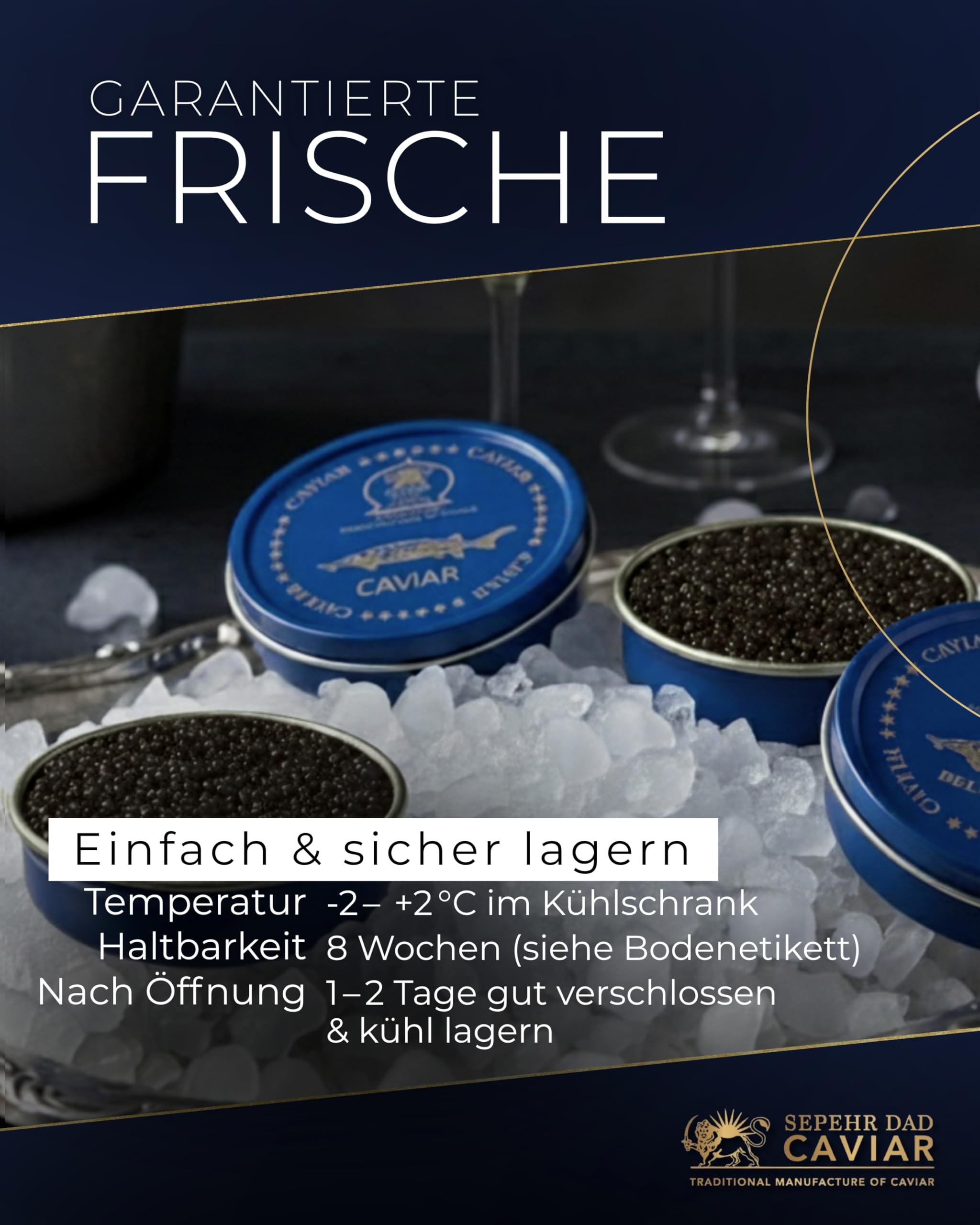 SEPEHR DAD CAVIAR Original Beluga Kaviar 50 g I extra-großes Korn 3,2–3,4 mm I Beluga-Caviar aus nachhaltiger Aquakultur I mild & fein-cremig I exklusiver Stör Kaviar aus 100% Huso huso Störrogen