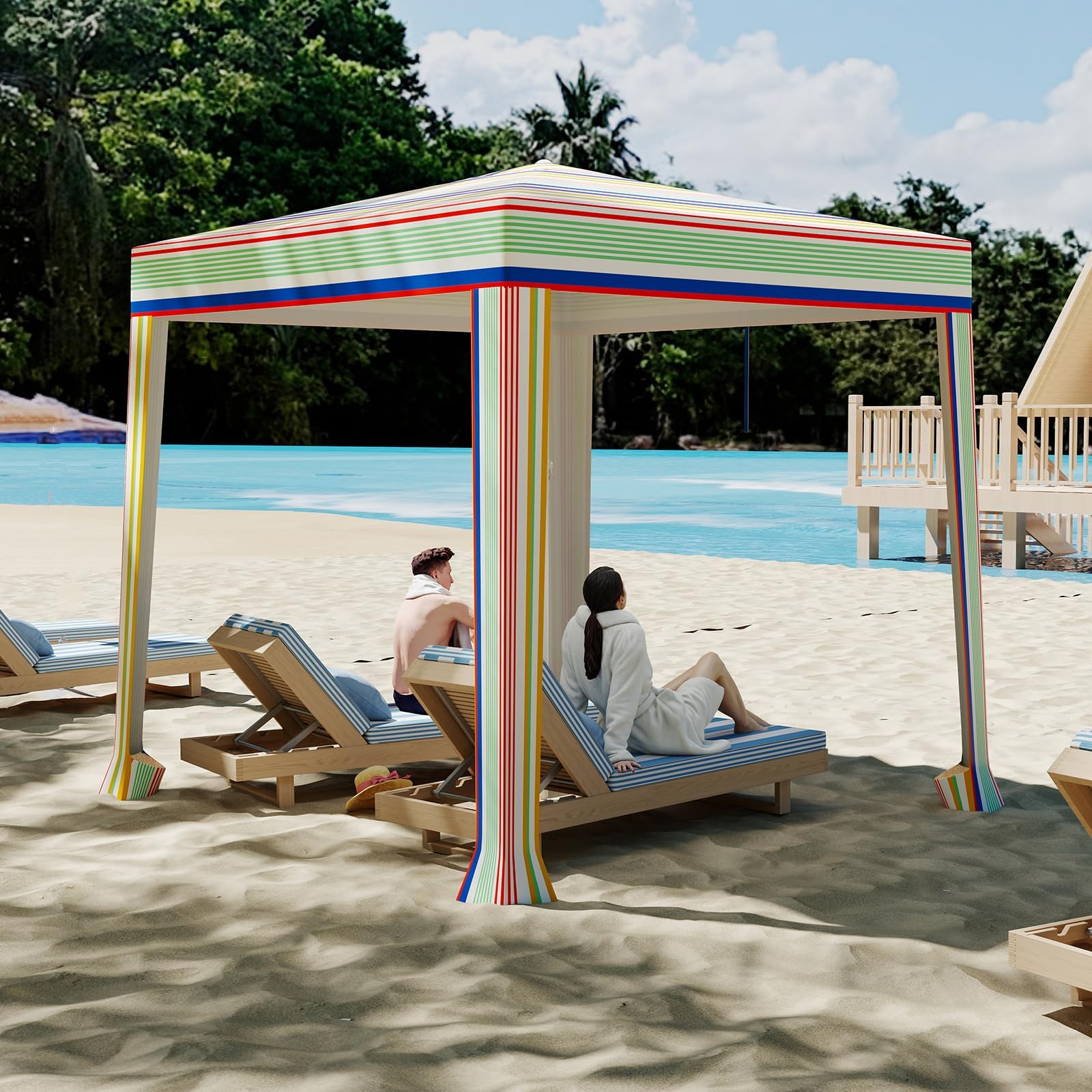 COSTWAY Sombrilla Playa Grande, 200 X 200 CM, Techo Ventilado, Protección Solar, Parasol Jardin Cuadrda con Bolsa De Transporte, 4 Sacos De Arena, Protección Solar Exterior (Colorido)