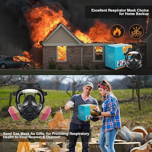 Miniatura 7 de Máscara respiradora de vapor orgánico nuclear y químico de supervivencia con filtros Filtración avanzada de 1.575 in, cartucho 60926 para partículas