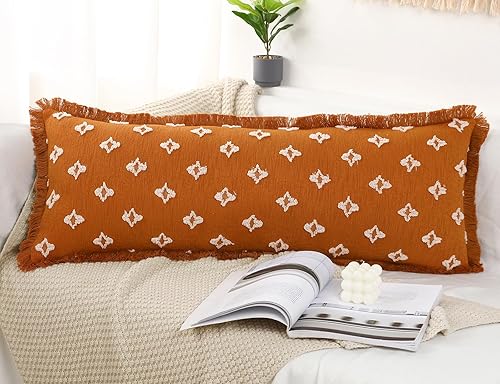 DRNOU Funda de almohada lumbar larga bohemia de 14 x 36 pulgadas con flecos de borlas, funda de almohada lumbar extra decorativa con patrĂłn de DRNOU Funda de almohada lumbar larga bohemia de 14 x 36 pulgadas con flecos de borlas, funda de almohada lumbar extra decorativa con patrĂłn de
