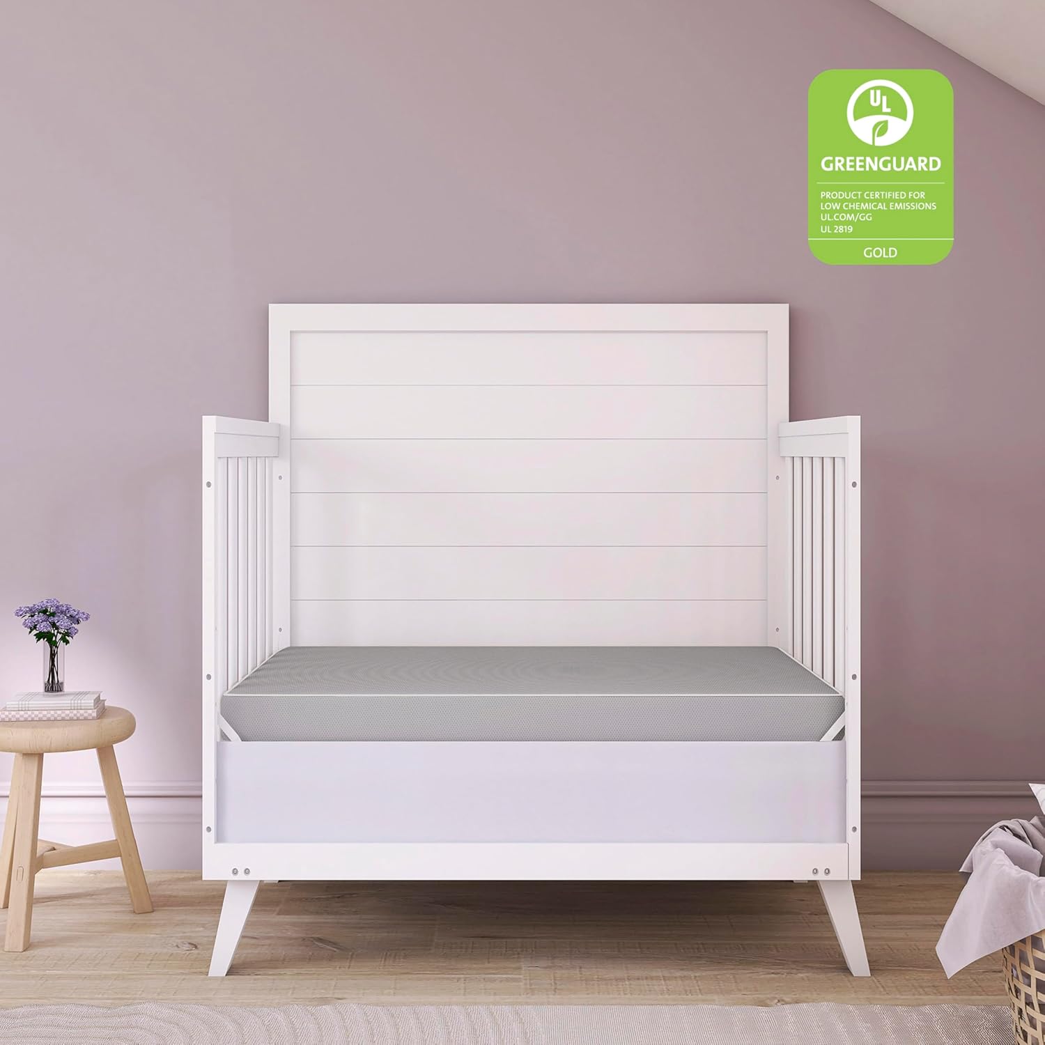 Dream On Me Snuggles Extra Firm Dual-Sided Baby Crib Mattress with Breathable Fabric, Water & Odor Resistant, GREENGUARD Gold Certified, Fits Mini & Portable Cribs (38”x 24”x 3”) - Grey