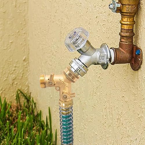 Miniatura 6 de Hourleey Divisor de manguera de 2 vías, divisor en Y de manguera de latón de 34 pulgadas con 2 protectores de resorte en espiral de manguera de