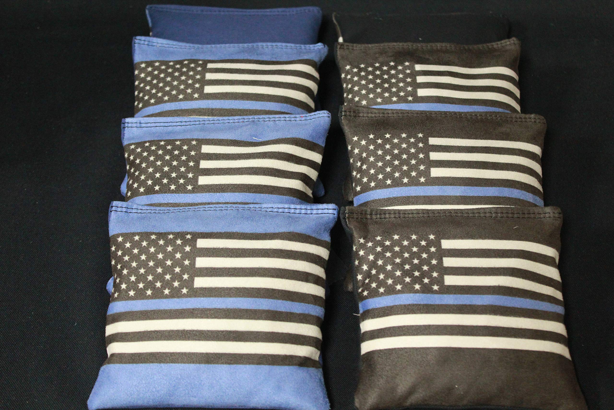 BackYardGamesUSA Blue Lives Matter Stick and Slide B115 - All Weather or Corn Filled Cornhole Bags - Set of 8 Regulation Size Duck Canvas Cornhole Toss Bean Bags (All Weather Resin Filled)