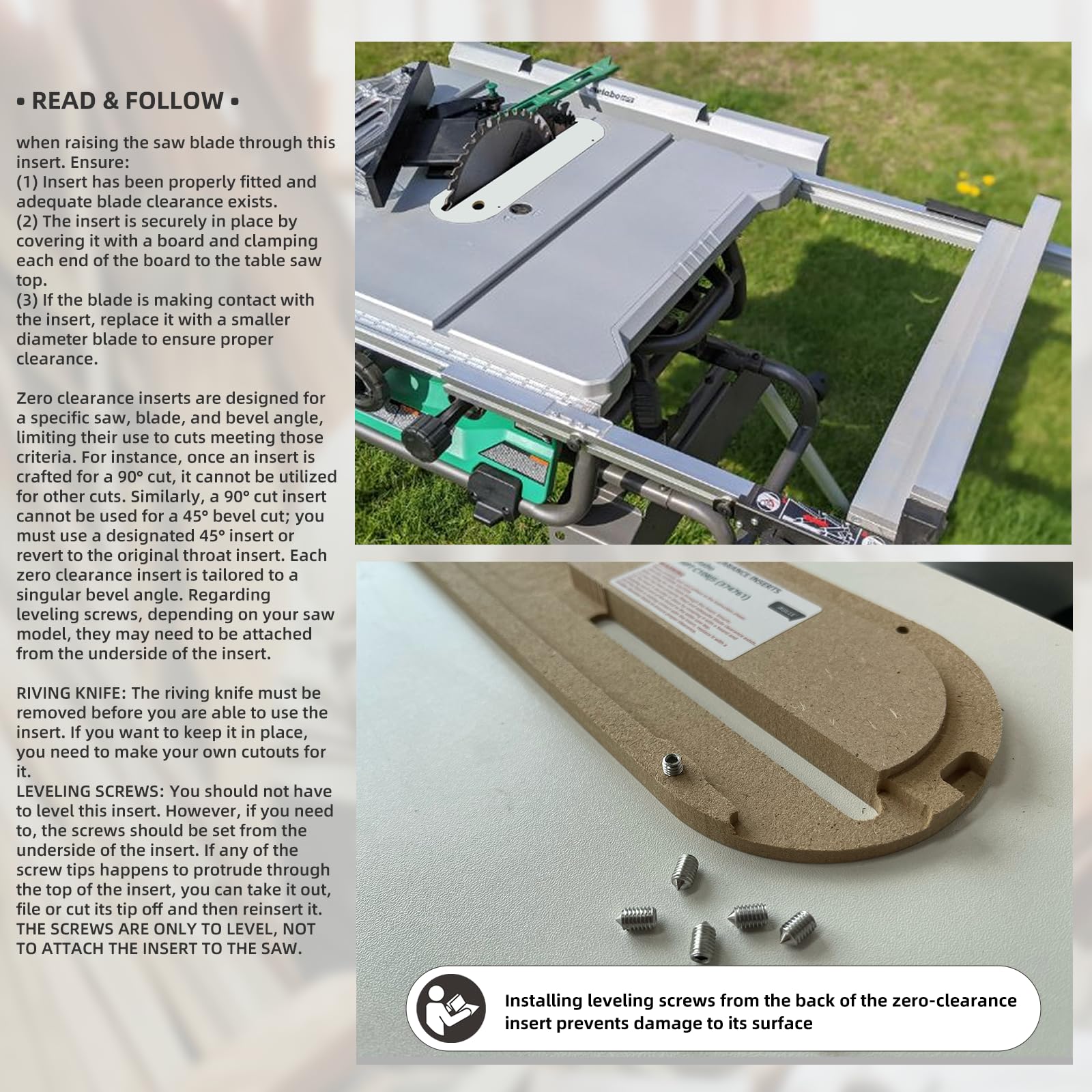 AGILLE Zero Clearance Inserts for Metabo HPT C10RJS Table Saws