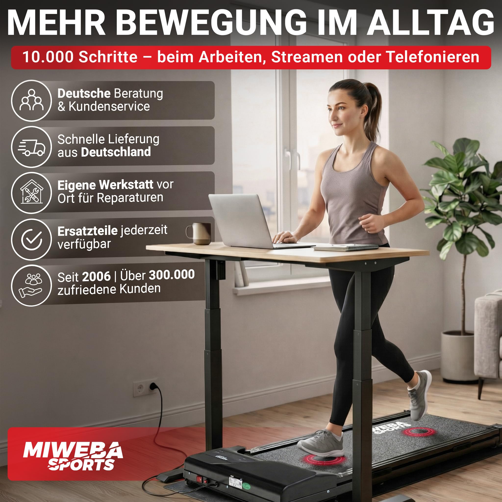 Miweba Sports Walking Pad mit Steigung WP100 | Walkingpad 9% Incline