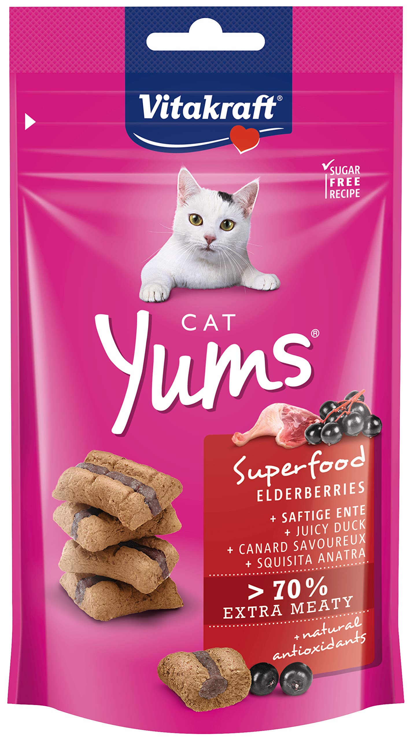 Vitakraft - Cat YUMS Superfood, Snack Jugoso para Gatos con Pato y Bayas de Saúco - 40 g