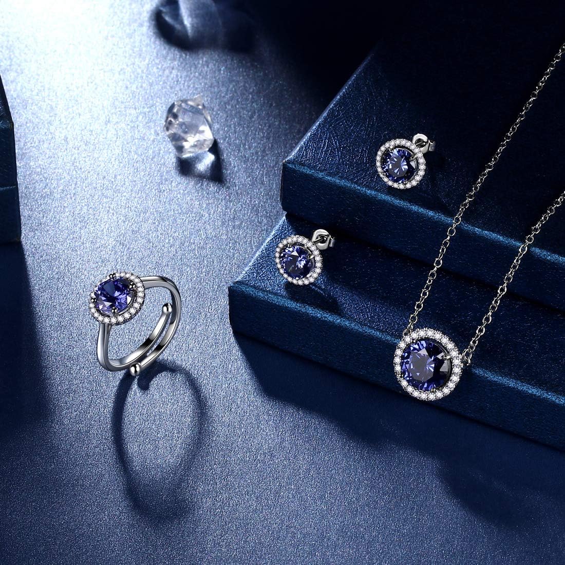 beautlace Birthstone Necklaces/Stud Earrings/Rings/Bracelets/Jewelry Sets Silver Plated Round Shape Birthstone Pendant Jewelry Birthday Gifts for Men and Women