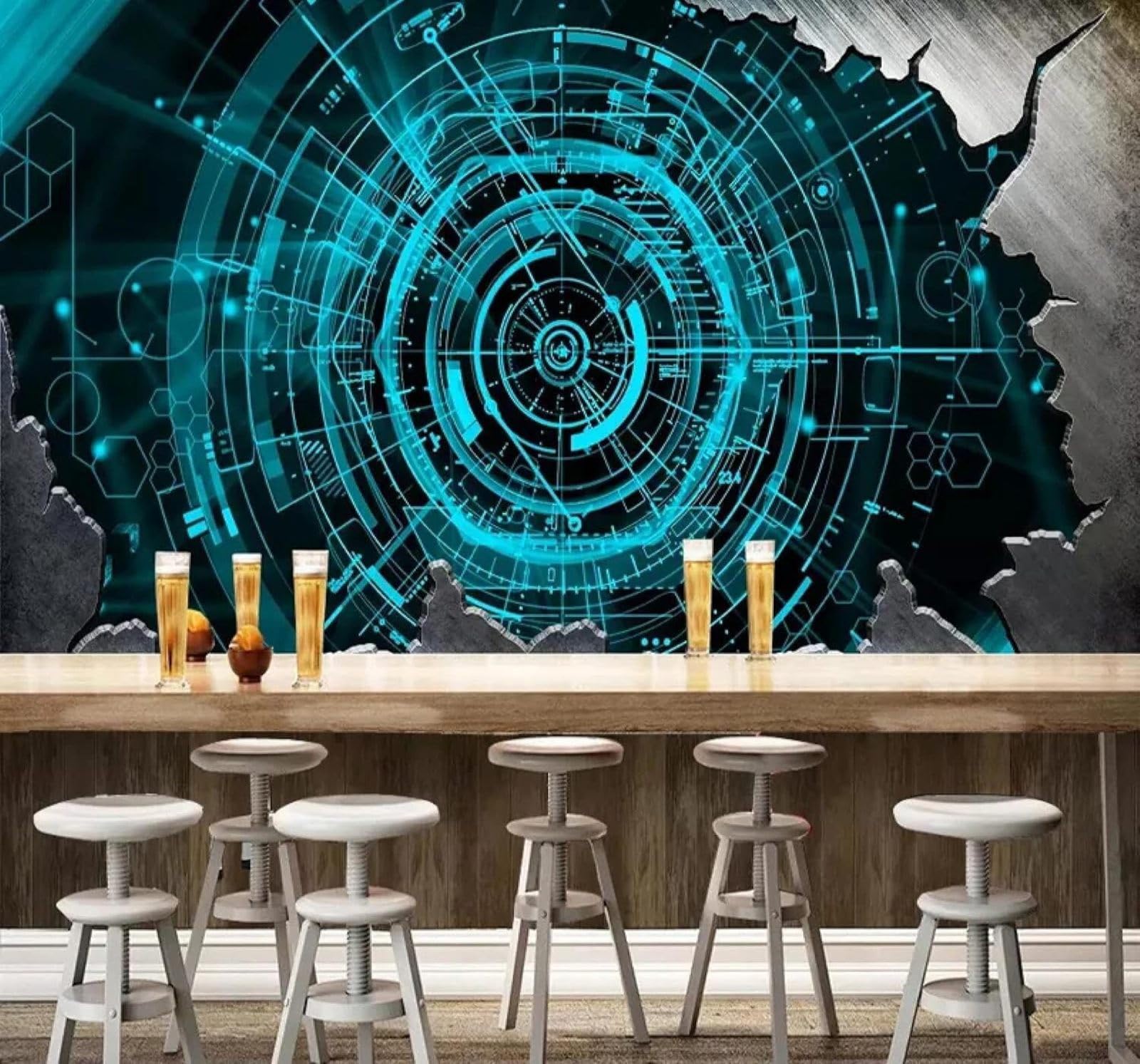 XLMING Abstract Three Dimensional Blue Geometric Futuristic 3D Wallpaper Luxury Silk Study Dining Feature Sofa Grey Bedroom Living Room Tv Decorative Wall-300cm×210cm
