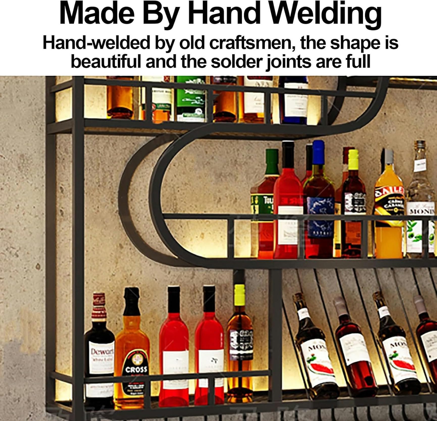 Armadietto Porta Bottiglia Di Vino Mensola Da Parete In Metallo, Metallo Scaffale 3 Livelli, Portabicchieri Da Vino, Mensole Mensola Multifunzionale Da Parete, Per Ristoranti/barre/casa Cucina/Bar ( C