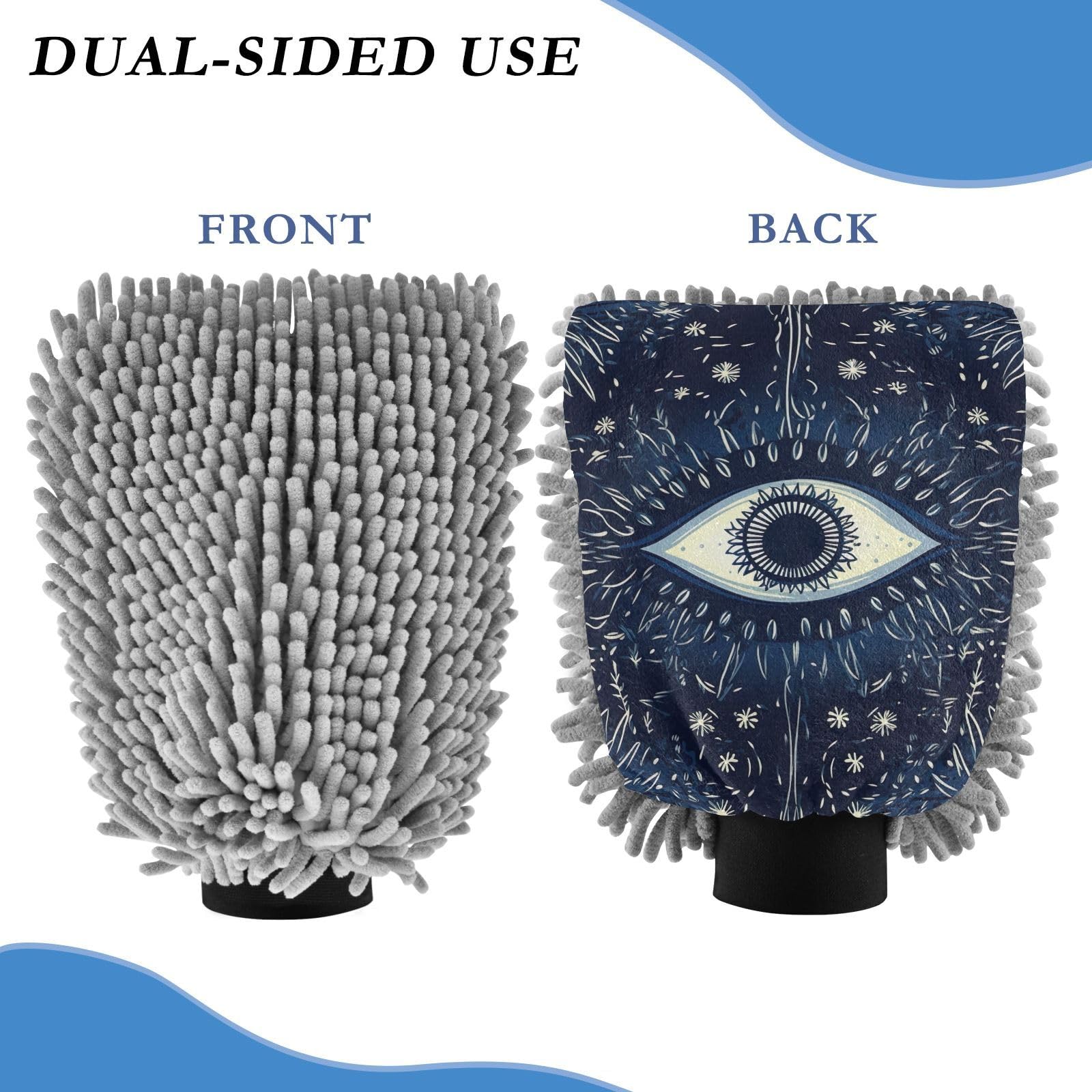 Hezely Blue Evil Eye Car Wash Mitt, 2PK Scratch Free Lint-Free for Car Washing and Detailing