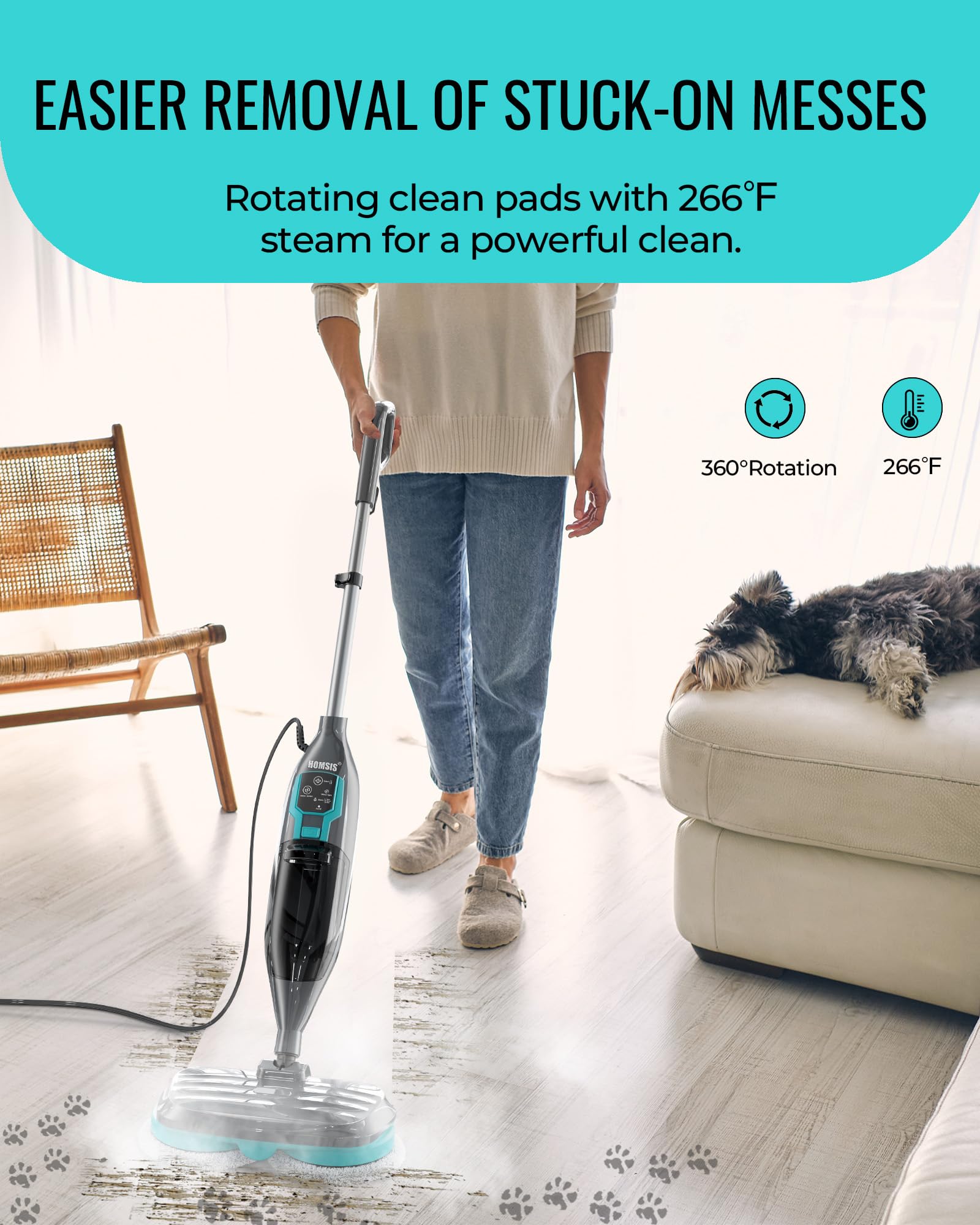 Steam Mop Floor Steamer Scrubber: Hardwood Tile Laminate and Vinyl Hard Surface Floors Scrub Cleaning Machine - Electric Power Spin Mops Wood Floor Cleaners Heavy Duty Scrubbing Mopping