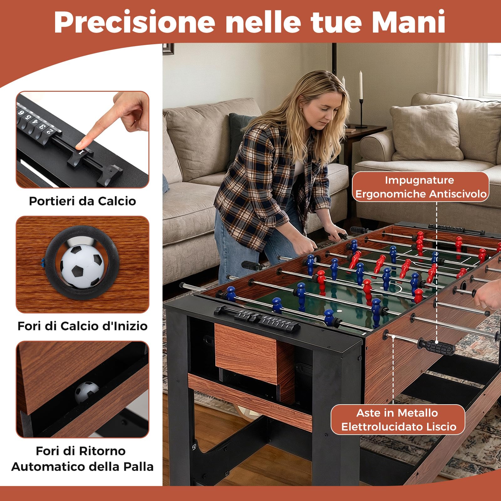 COSTWAY 2 in 1 Calcio Balilla, Tavolo da Biliardo con 2 Palline, Stecche Triangolo Spazzola e Gessetti, Tavolo Multigioco per Casa Sala Giochi e Feste