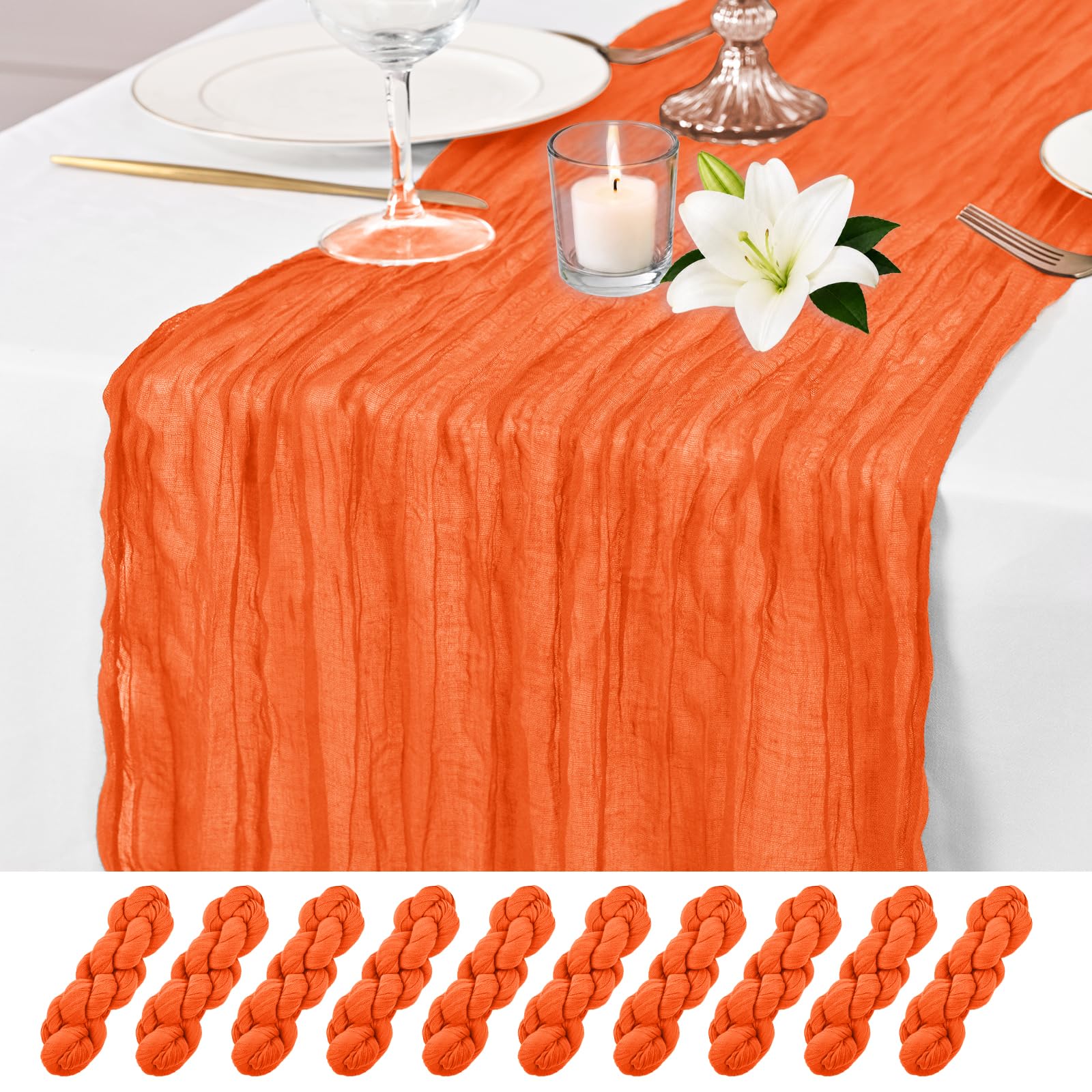 Lumaycens 10PCS Orange Table Runner Cheesecloth Gauze Wedding Runner 10PCS Orange Table Runner Cheesecloth Table Runner, 45 x 275cm
