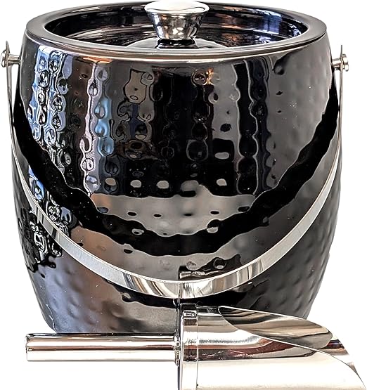 BREKX 3-QT Insulated Ice Buckets for Parties with Lid and Scoop - Iceberg Anchored Wine Chiller Champagne Bucket for Cocktail Bar, Metal Bucket with Lid, Non-Sweat (Gunmetal Black)