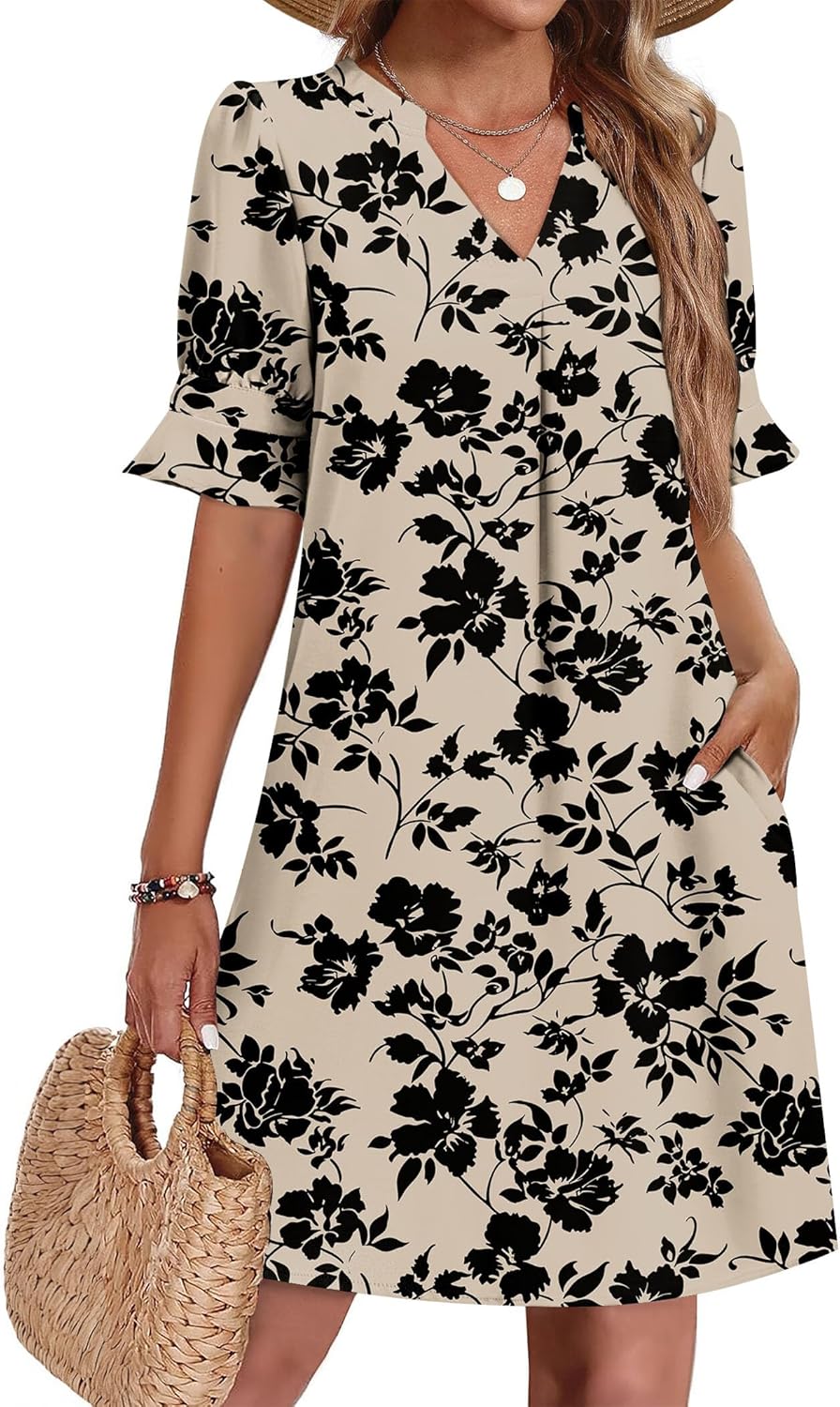 Zeagoo Summer Dresses for Women 2026 V Neck Ruffle Sleeve Casual Shift Dress Hawaiian Sundress Beach Vacation Clothes - Image 7